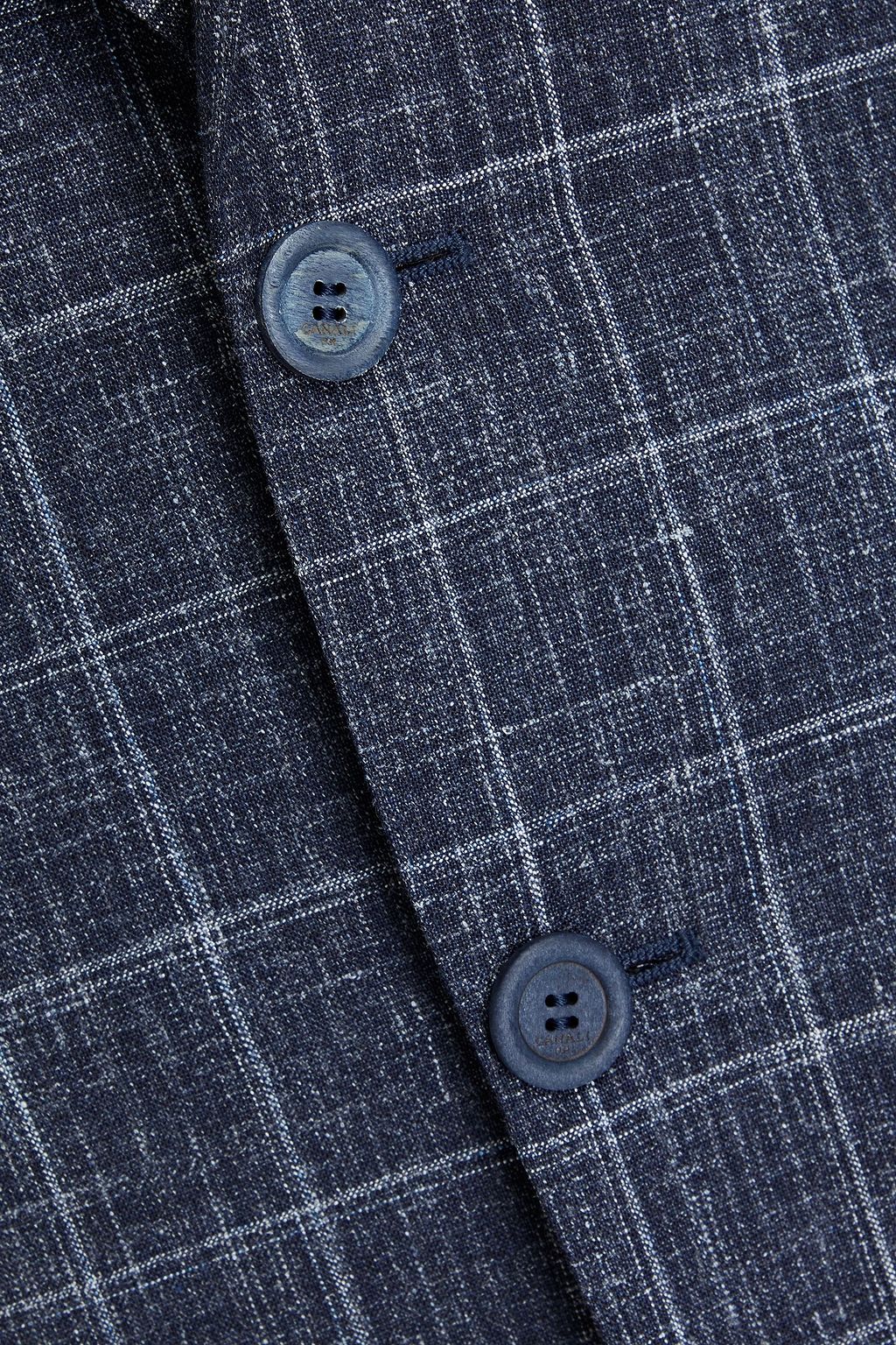 CANALI Checked slub wool, silk and linen blend blazer