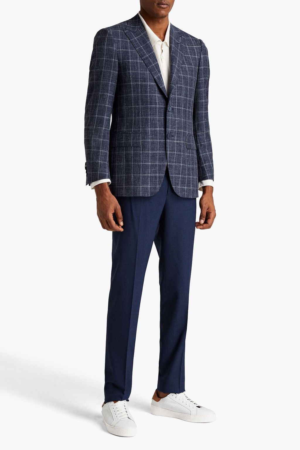 CANALI Checked slub wool, silk and linen blend blazer