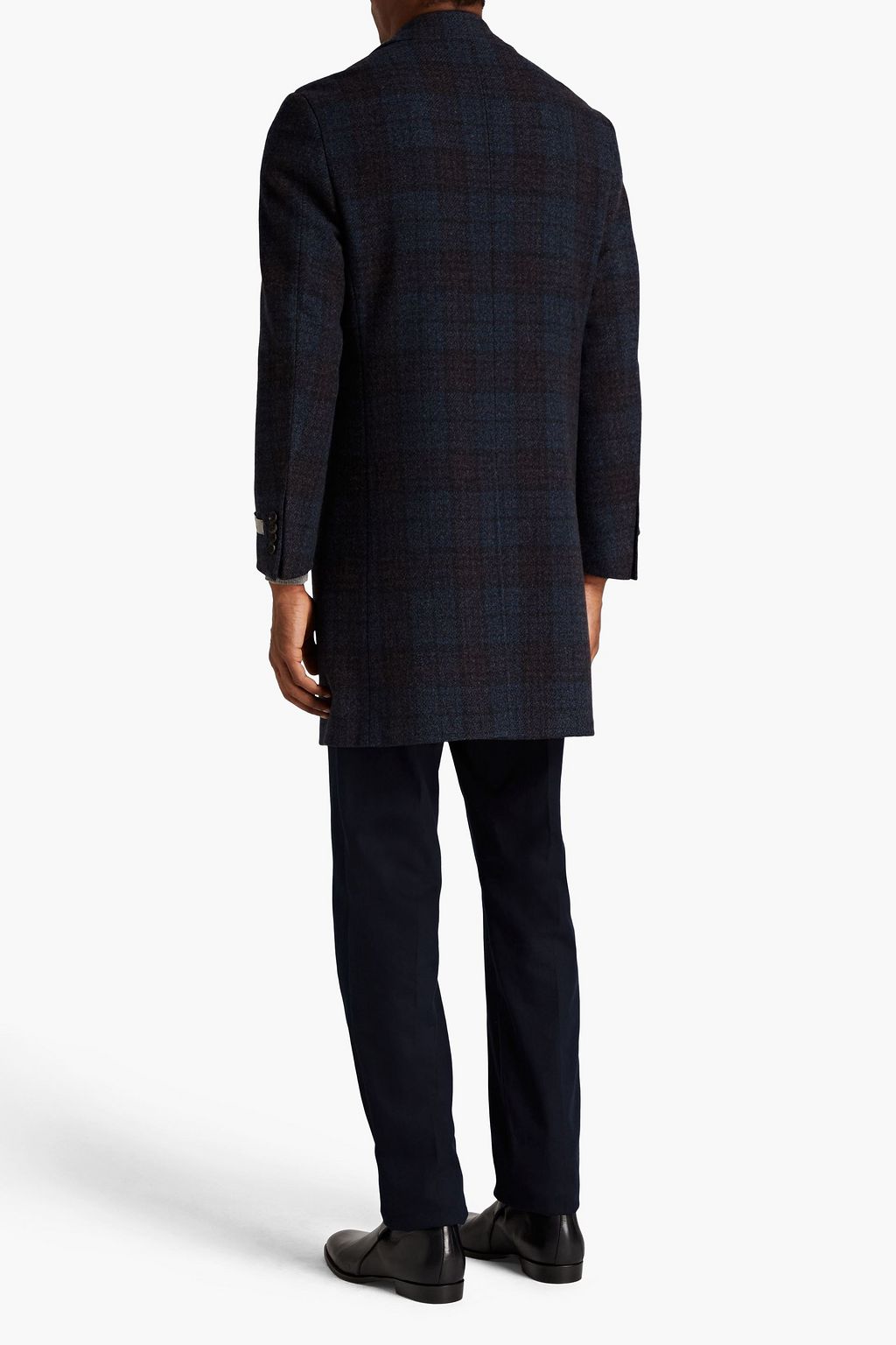CANALI Checked brushed wool and cashmere-blend felt coat