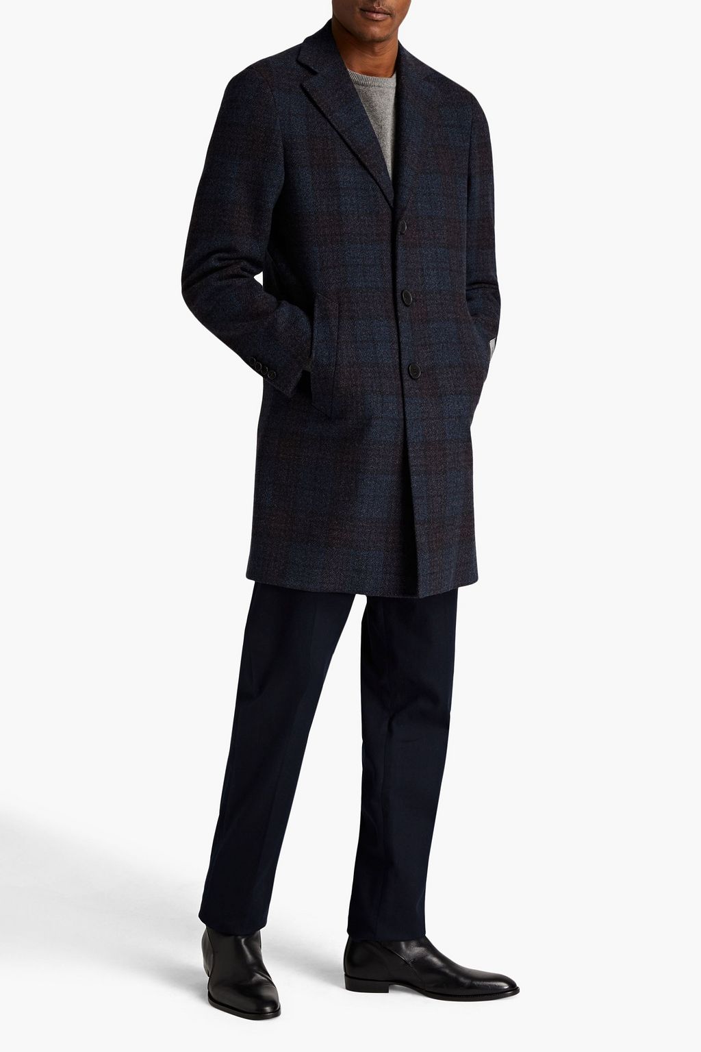 CANALI Checked brushed wool and cashmere-blend felt coat