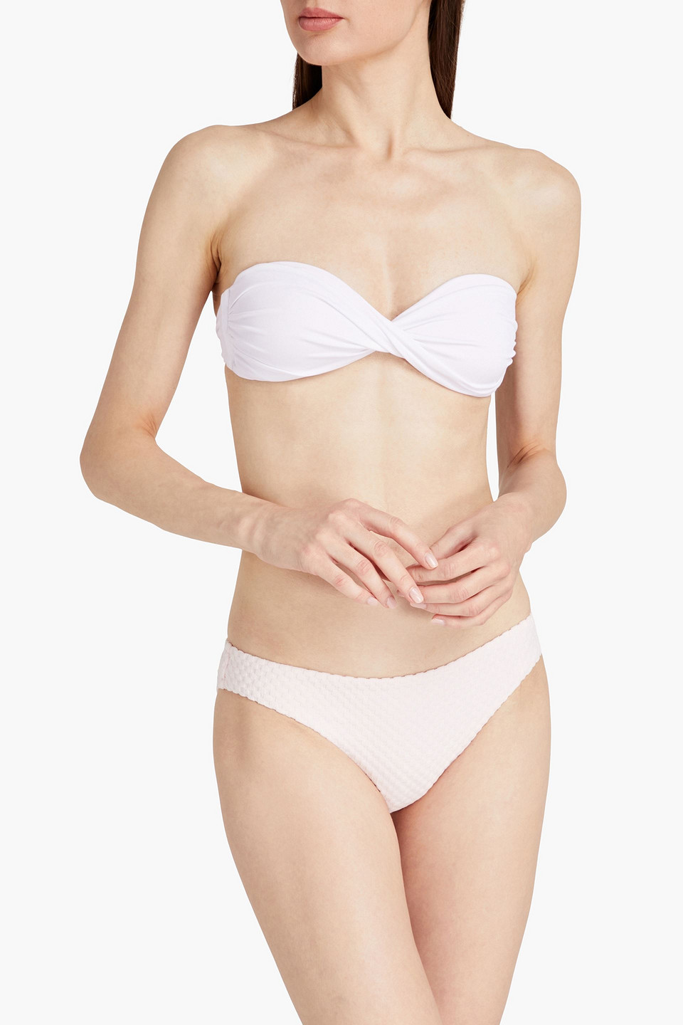 Shop Seafolly Riviera Stretch-seersucker Low-rise Bikini Briefs In Baby Pink