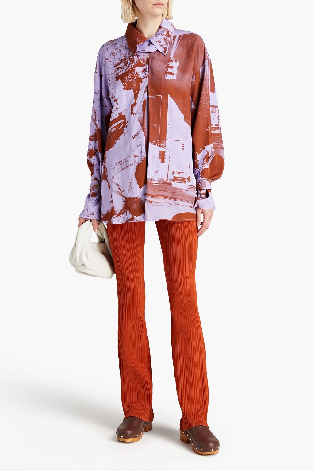 REJINA PYO Astrid zweifarbiges Hemd aus Twill mit Print