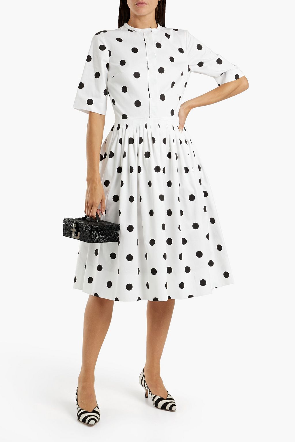 OSCAR DE LA RENTA Polka-dot cotton-twill dress