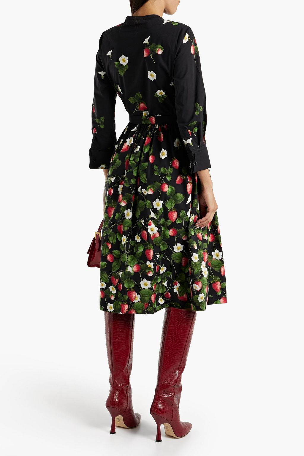 OSCAR DE LA RENTA Belted printed cotton-blend poplin midi dress