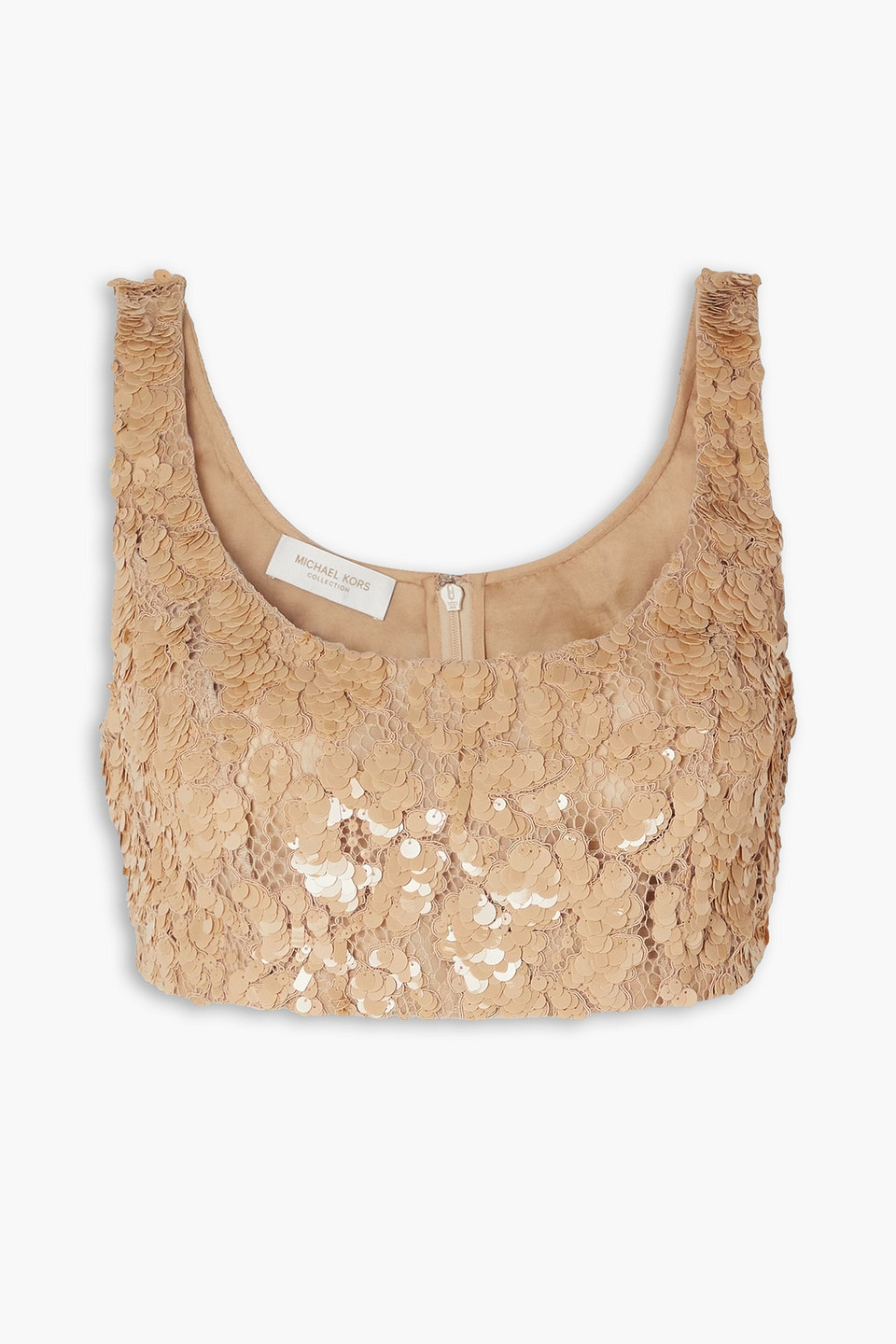 Cropped embellished cotton-blend corded lace top