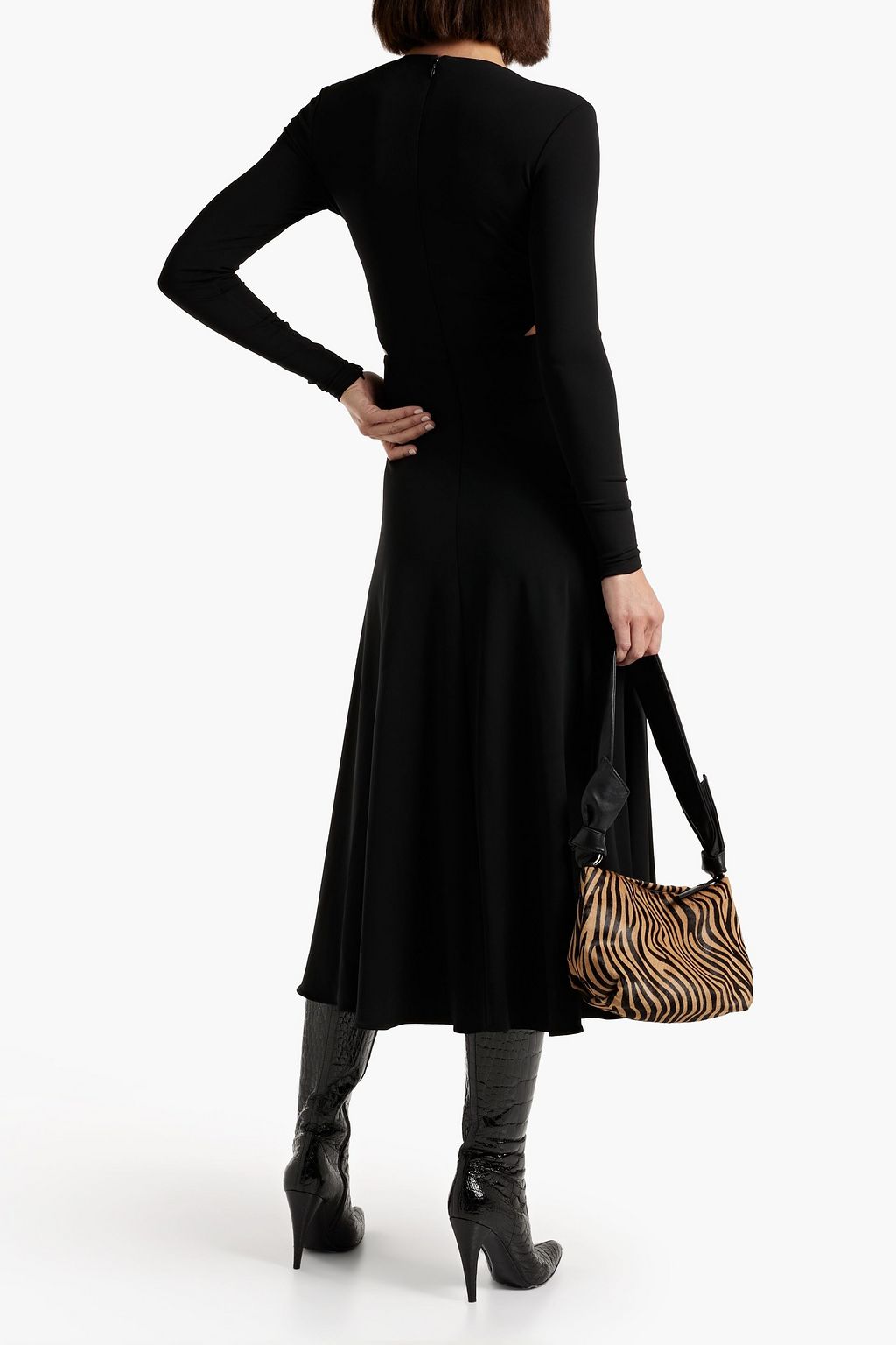 MICHAEL KORS COLLECTION فستان متوسط الطول من الجيرسيه مميز بفتحات وبتصميم متشابك من الأمام