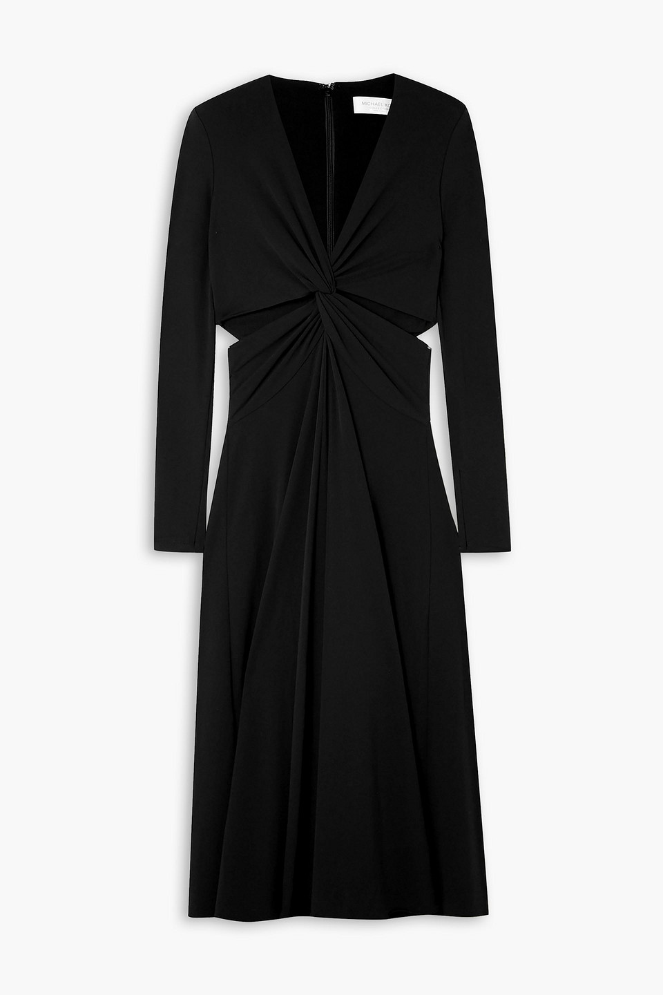 Michael Kors Twist-front Cutout Jersey Midi Dress In Black