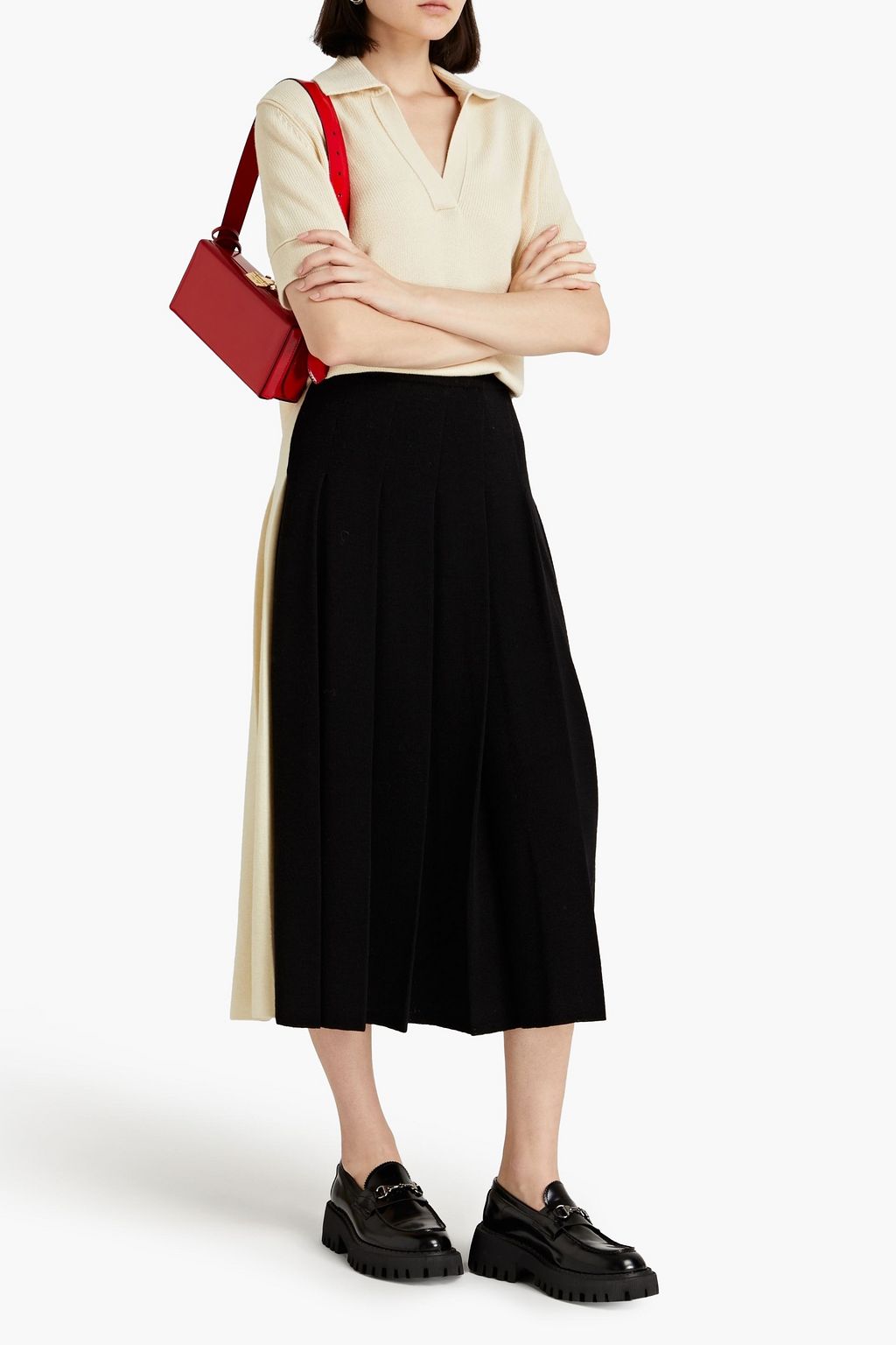 GUCCI Pleated two-tone wool midi skirt