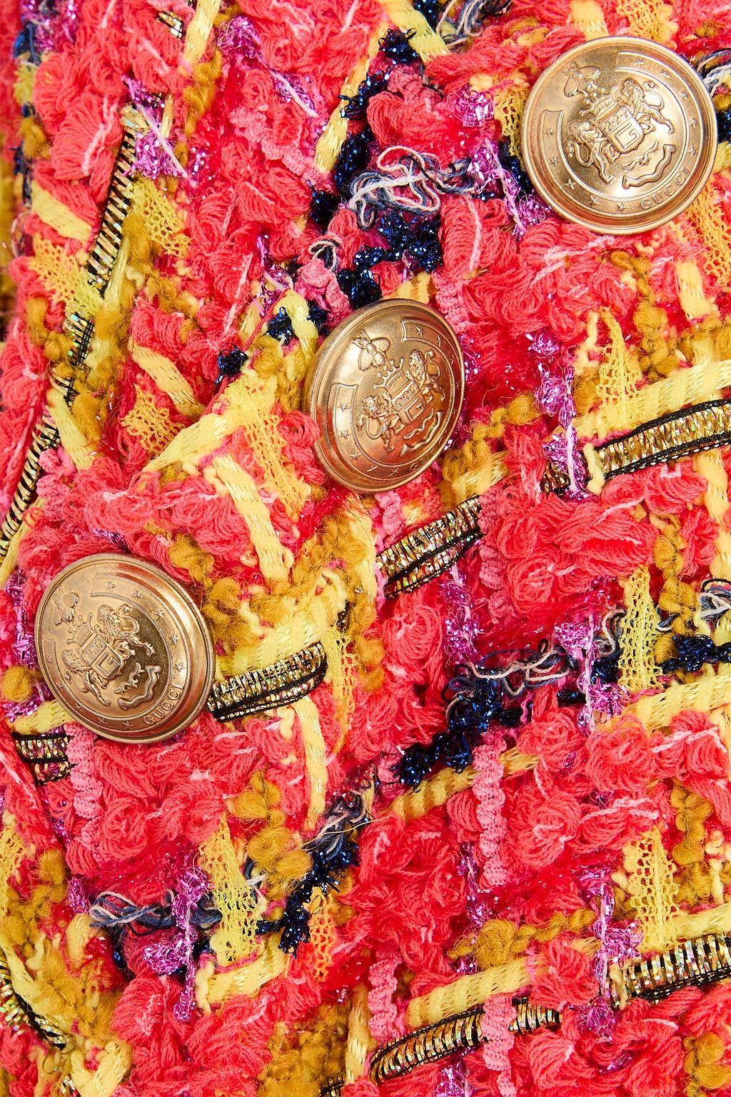 GUCCI Button-embellished metallic bouclé-tweed mini dress