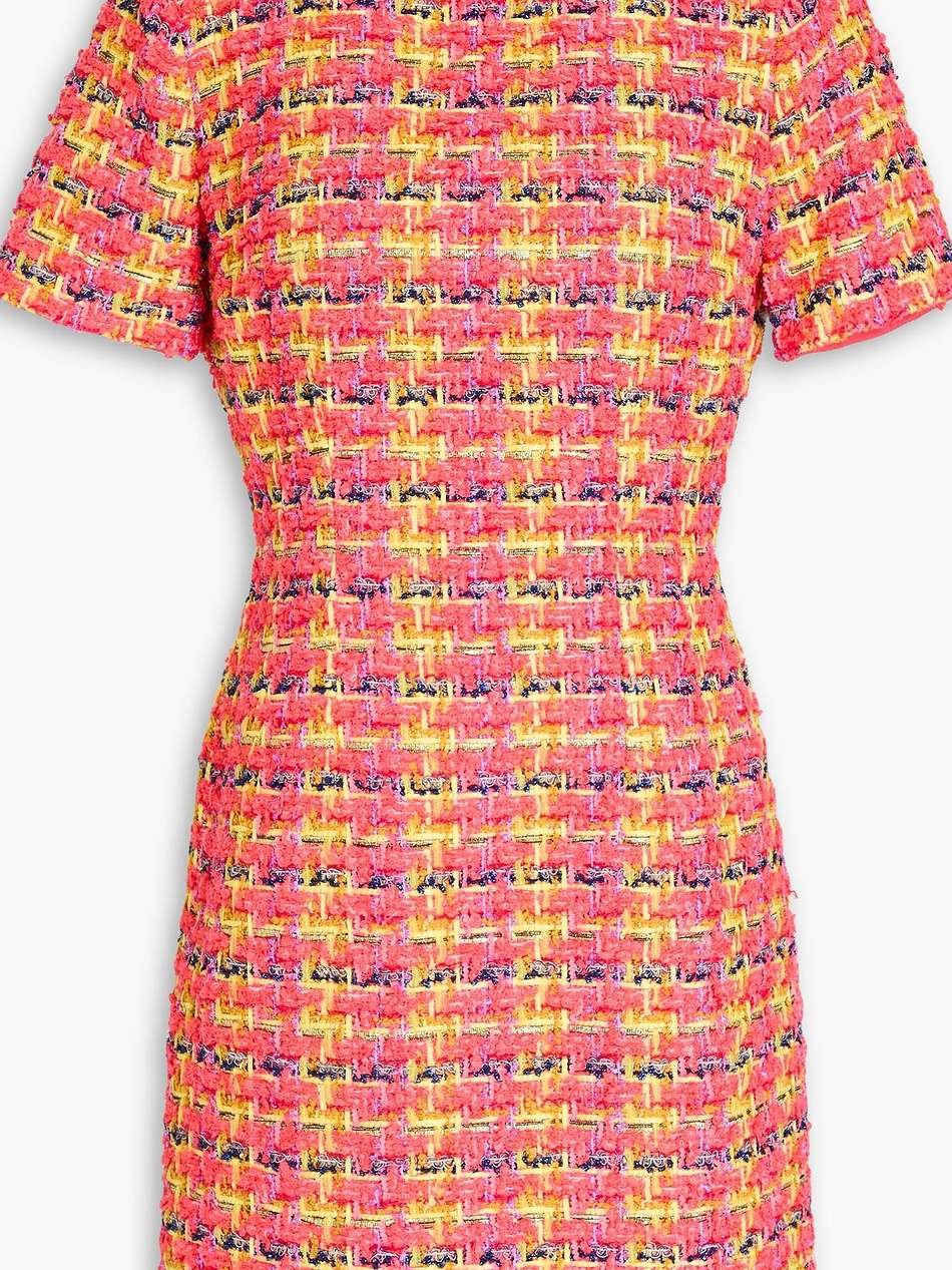 button-embellished metallic bouclé-tweed mini dress