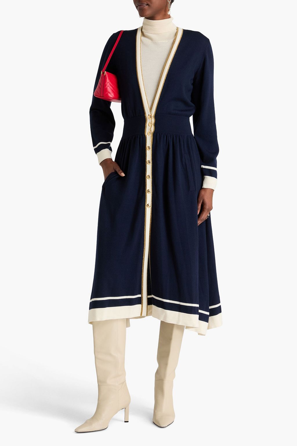 GUCCI فستان متوسط الطول من الصوف بتصميم مزموم