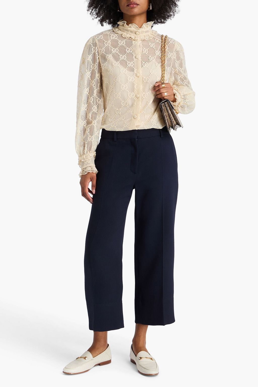 GUCCI Ruffled cotton-blend lace shirt