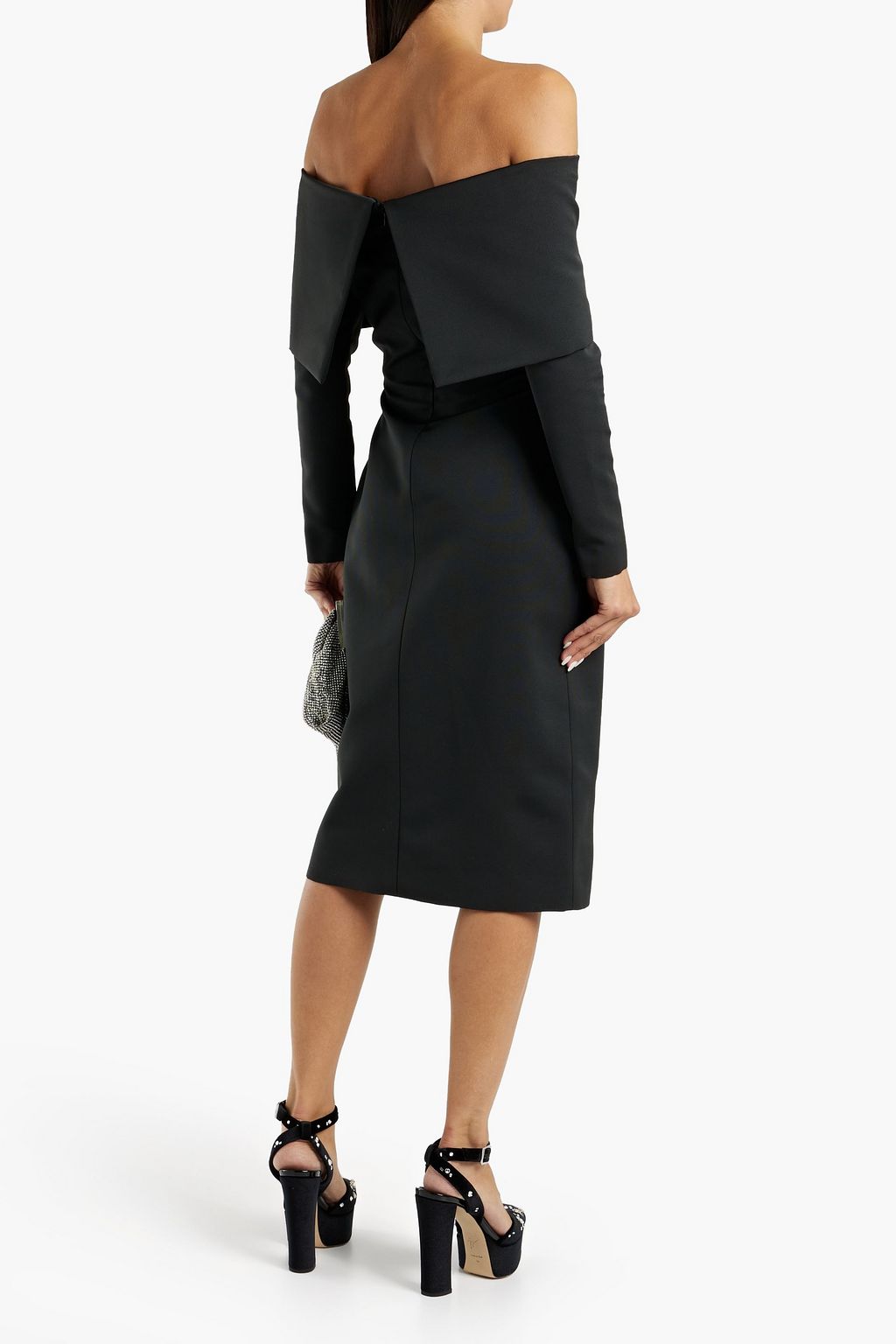 OSCAR DE LA RENTA Off-the-shoulder wool-blend faille dress