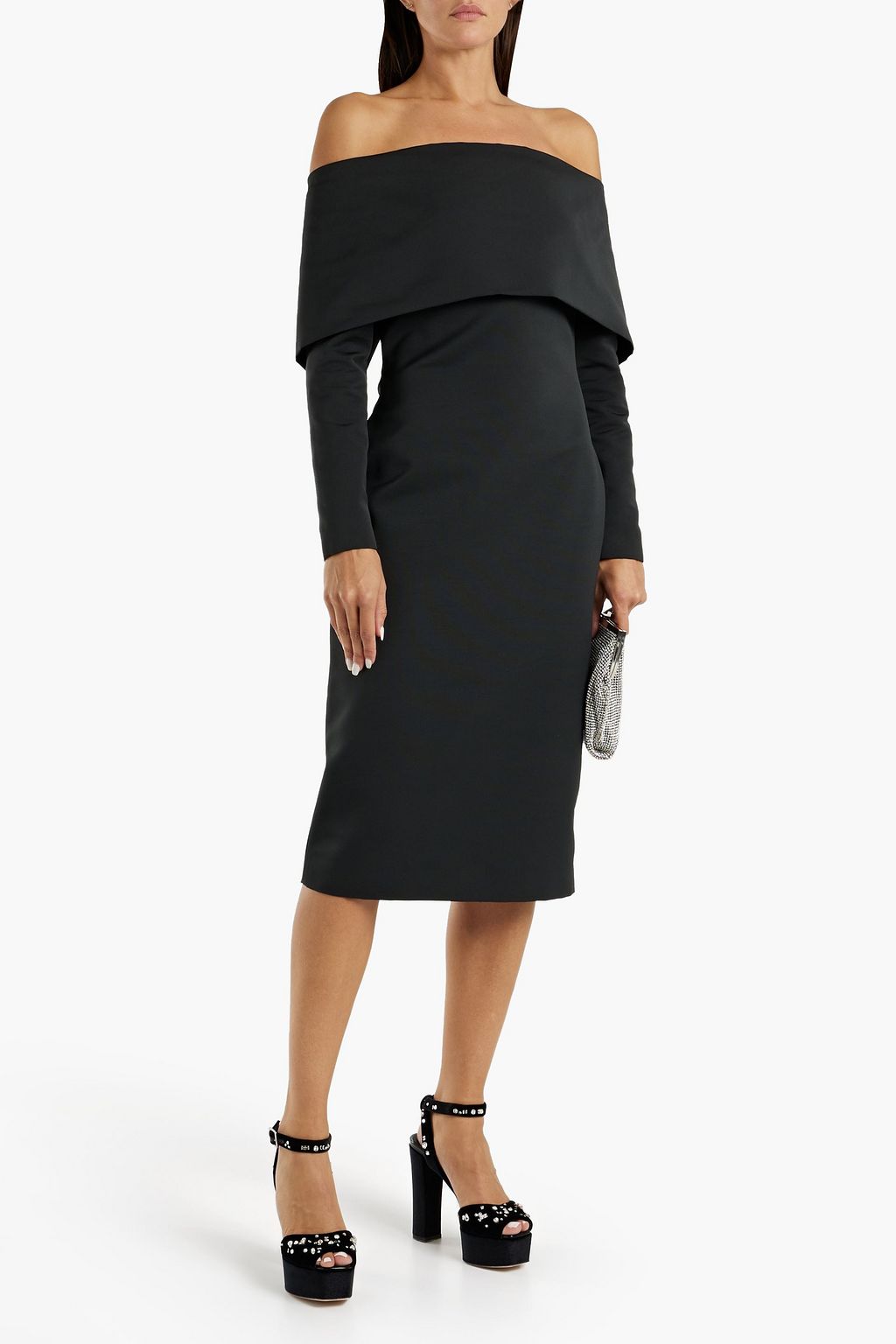 OSCAR DE LA RENTA Off-the-shoulder wool-blend faille dress