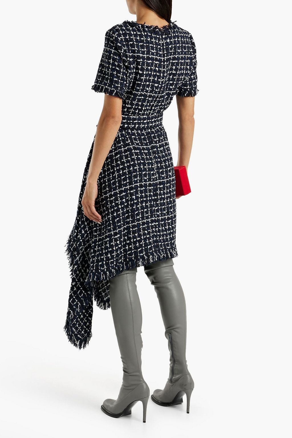 OSCAR DE LA RENTA Wrap-effect wool-blend bouclé-tweed dress