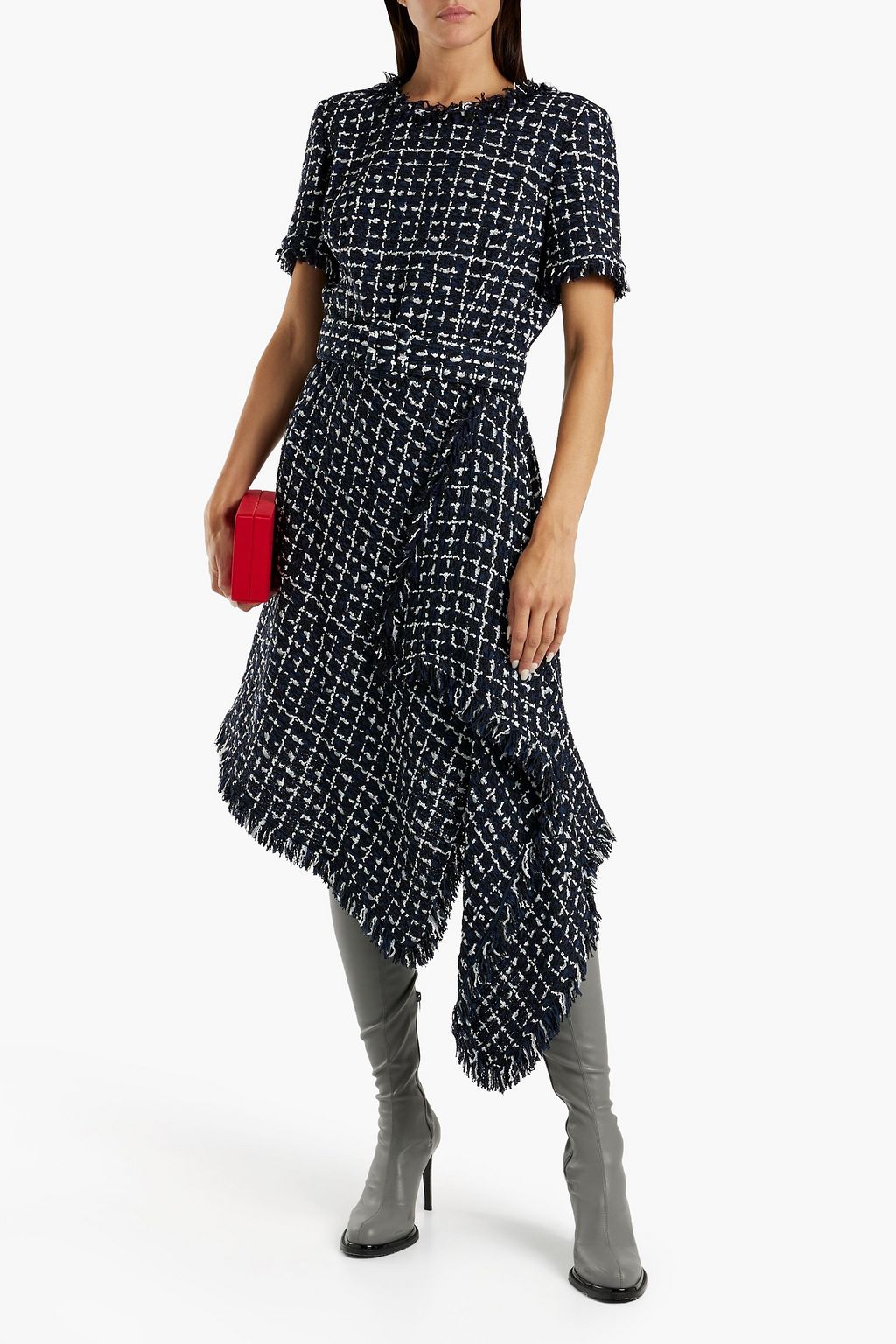 OSCAR DE LA RENTA Wrap-effect wool-blend bouclé-tweed dress