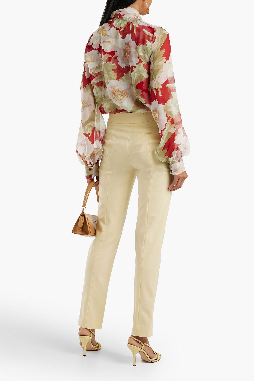 OSCAR DE LA RENTA Pussy-bow floral-print silk-chiffon blouse