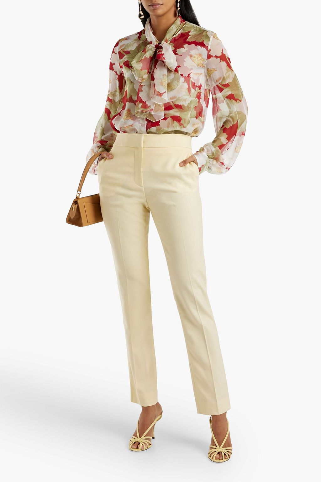 OSCAR DE LA RENTA Pussy-bow floral-print silk-chiffon blouse