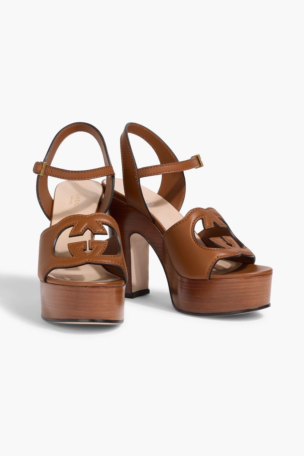 GUCCI Laser-cut leather platform sandals