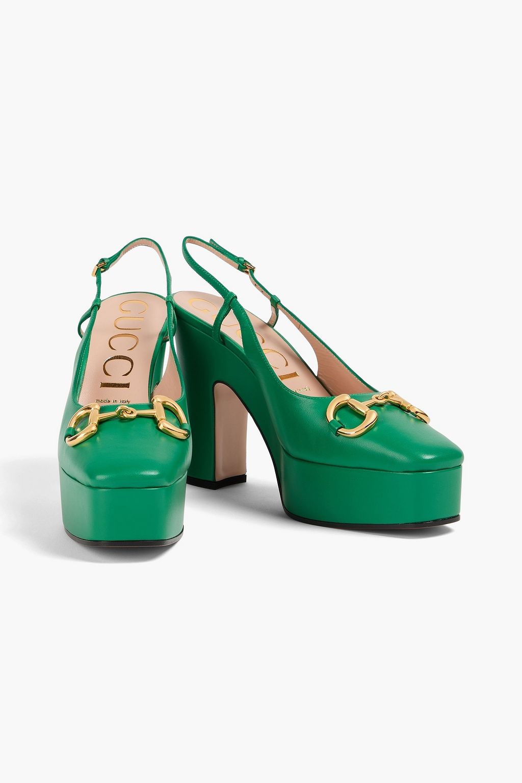 GUCCI حذاء بكعب عالٍ بنعل سميك مزوّد بحزام خلفي من الجلد المزيّن