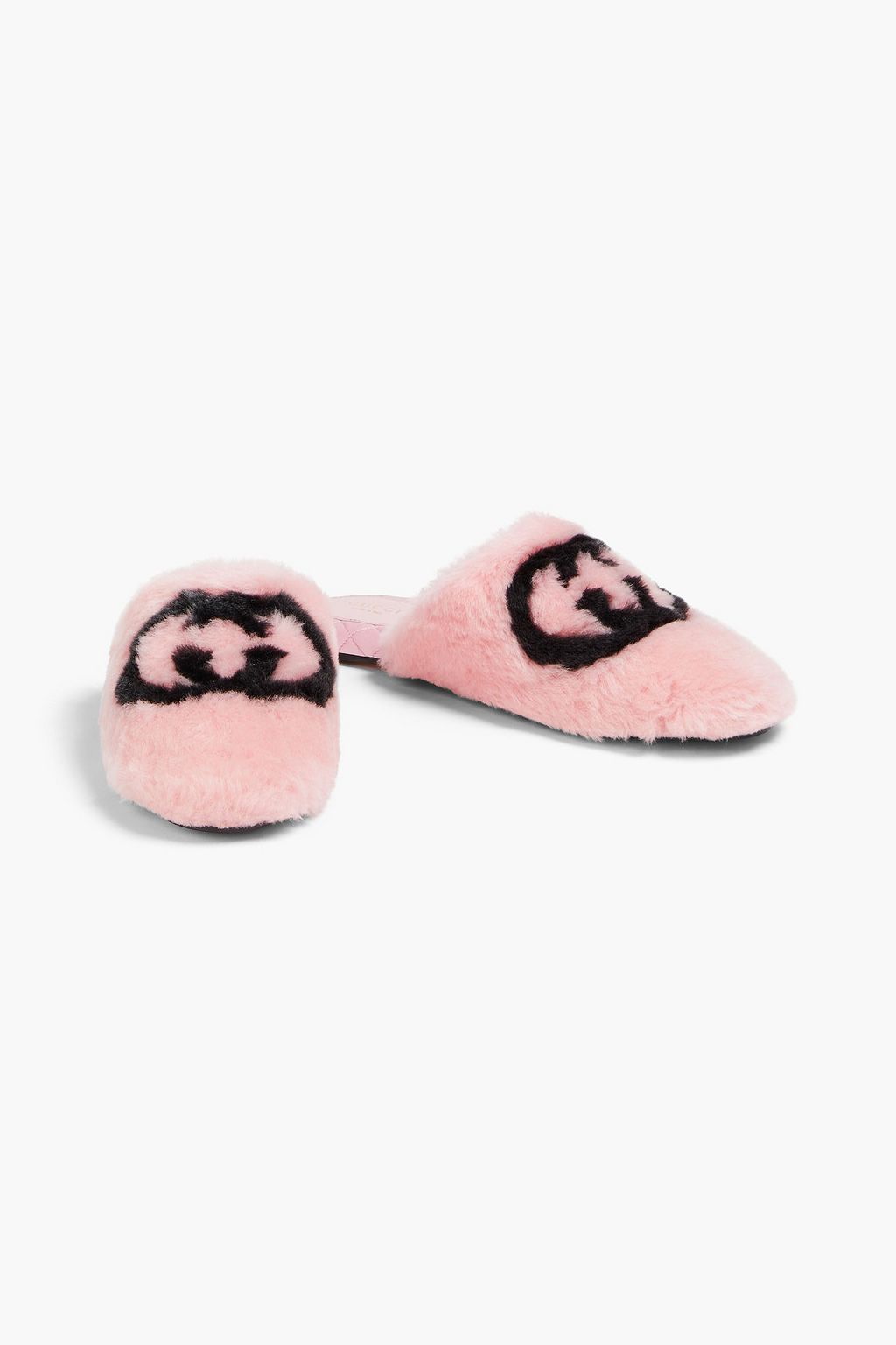 GUCCI Logo-print faux fur slippers