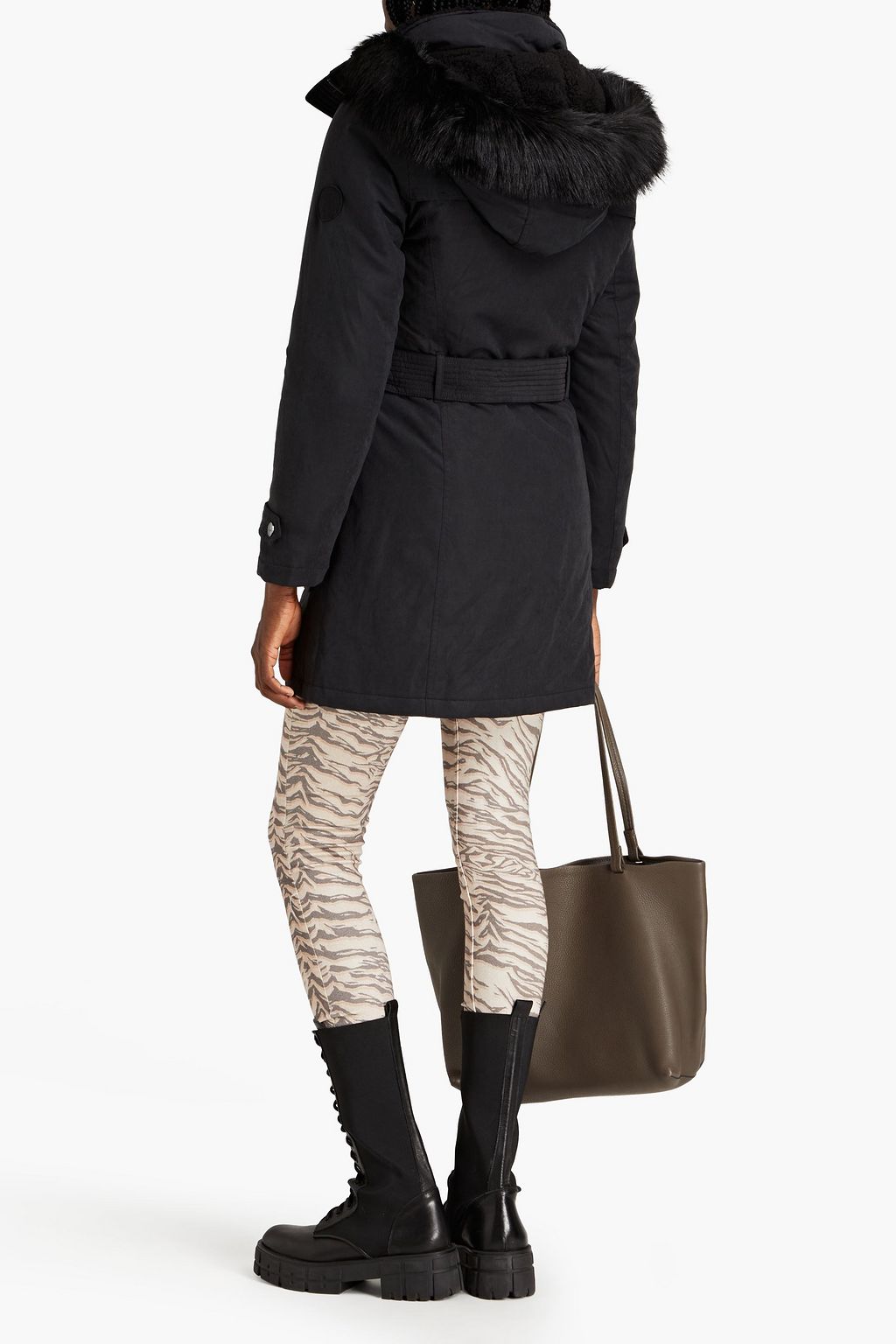 DKNY Faux fur-trimmed shell hooded coat