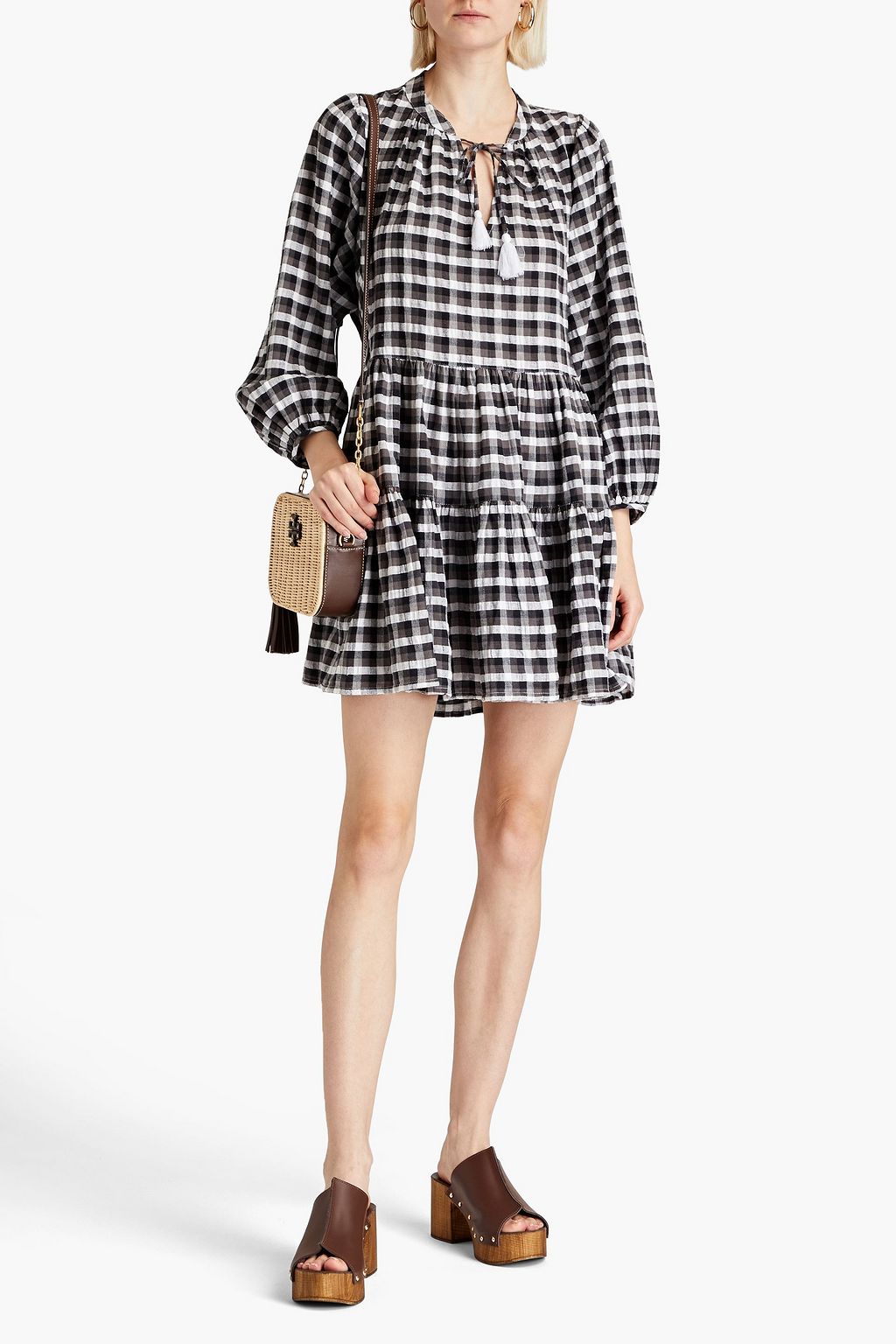SEAFOLLY Portofino gathered gingham cotton-jacquard mini dress