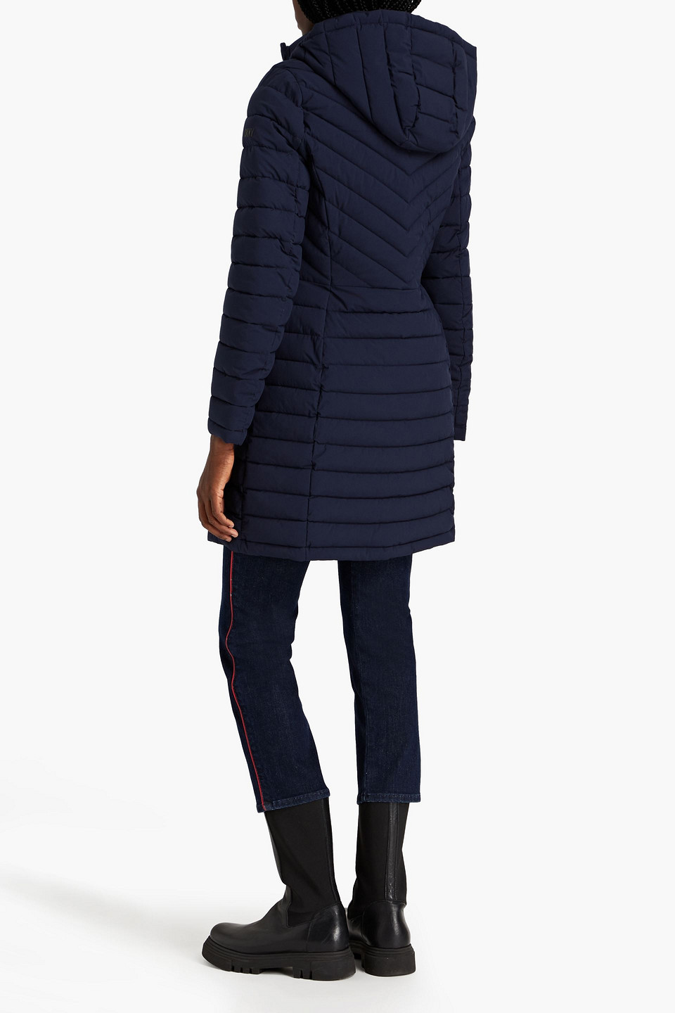 Shop Dkny Sleepwear Quilted Shell Hooded Coat In Navy