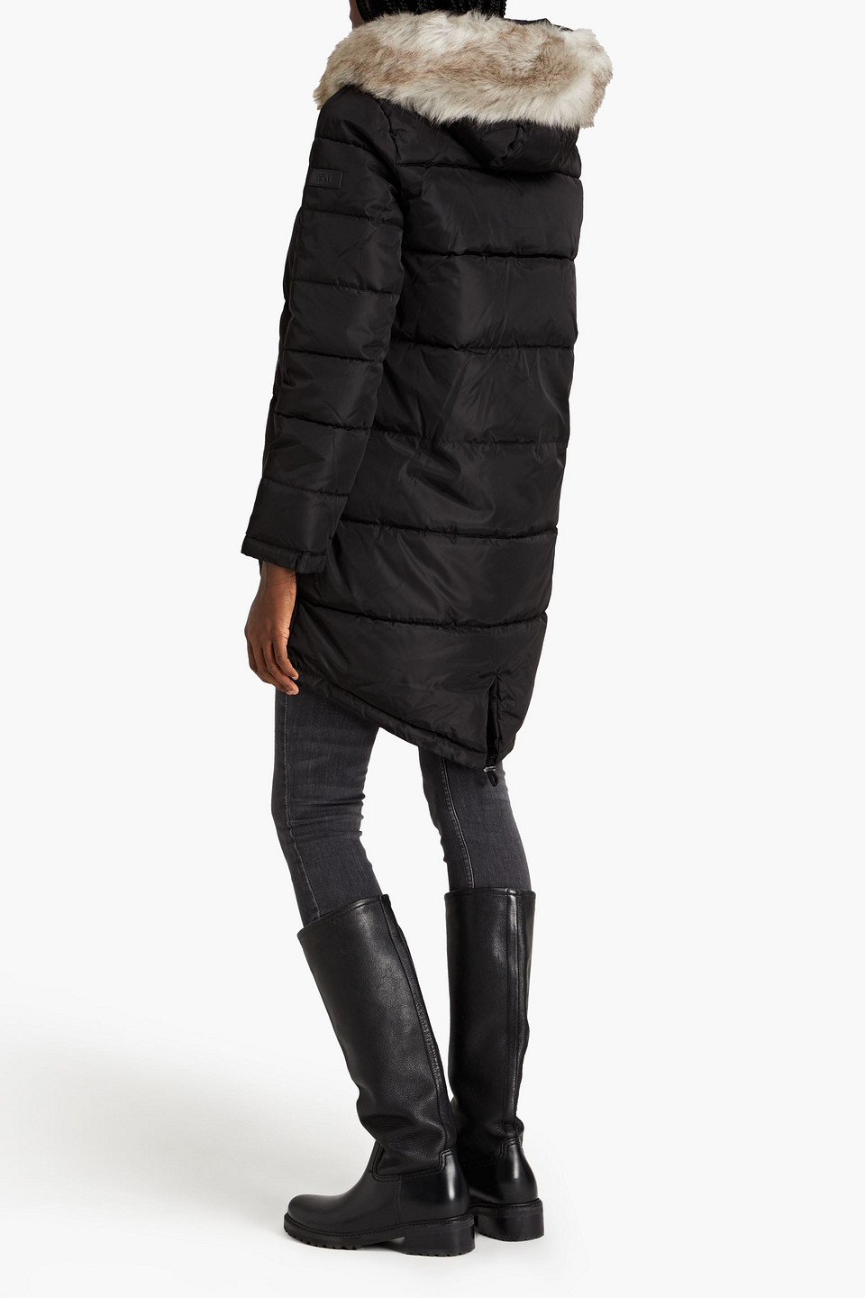 Shop Dkny Sleepwear Faux Fur-trimmed Quilted Shell Hooded Coat In Black