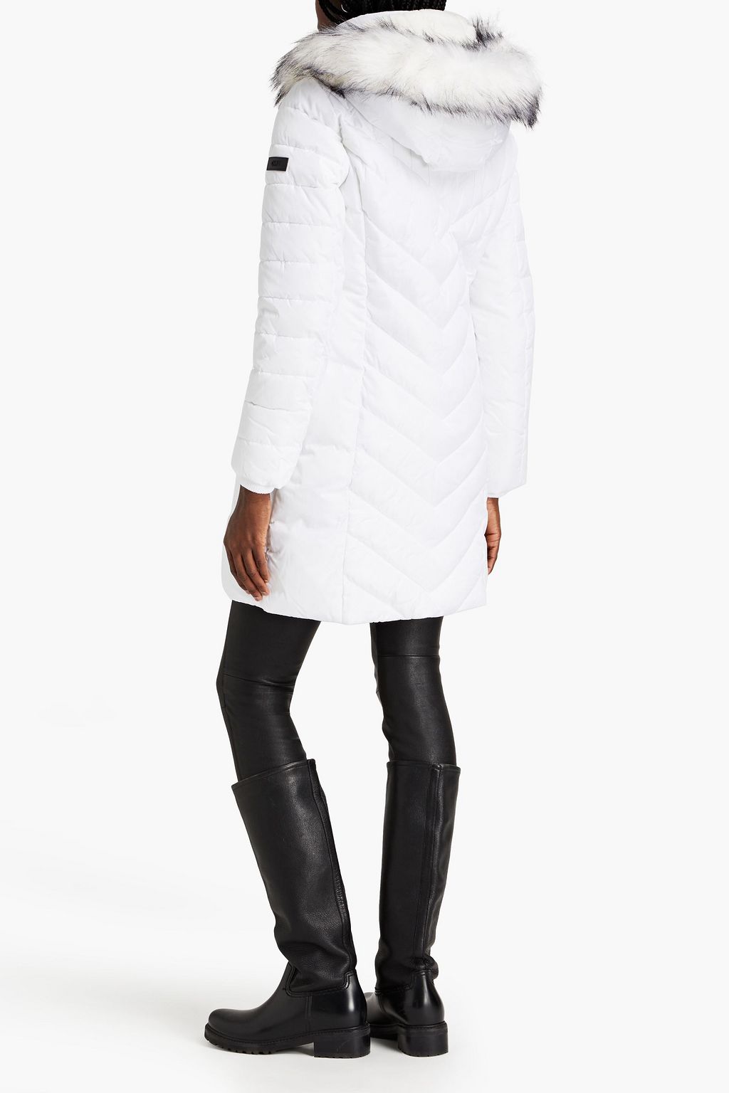 DKNY Faux fur-trimmed quilted shell hooded coat