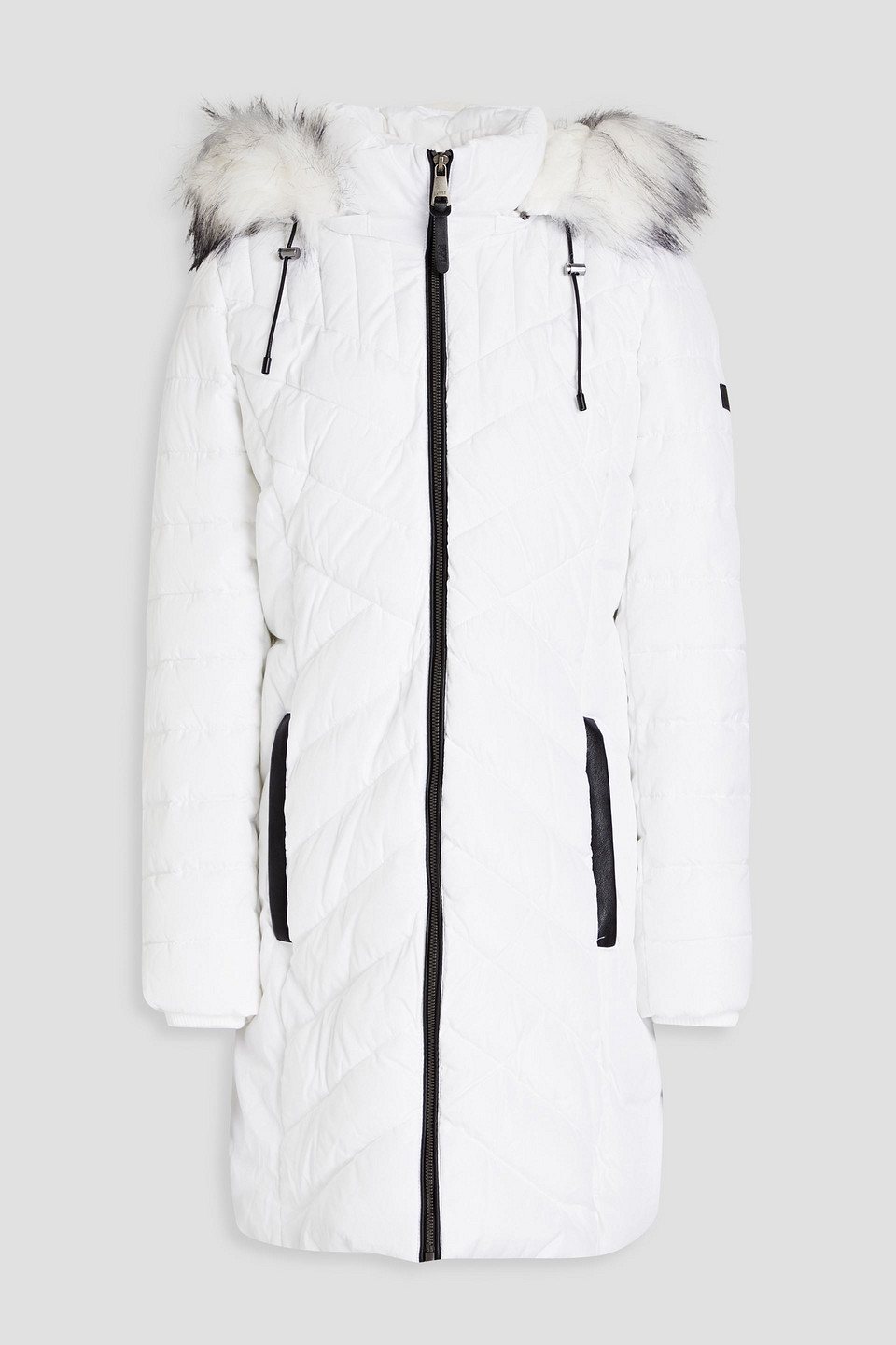 Faux fur-trimmed quilted shell hooded coat