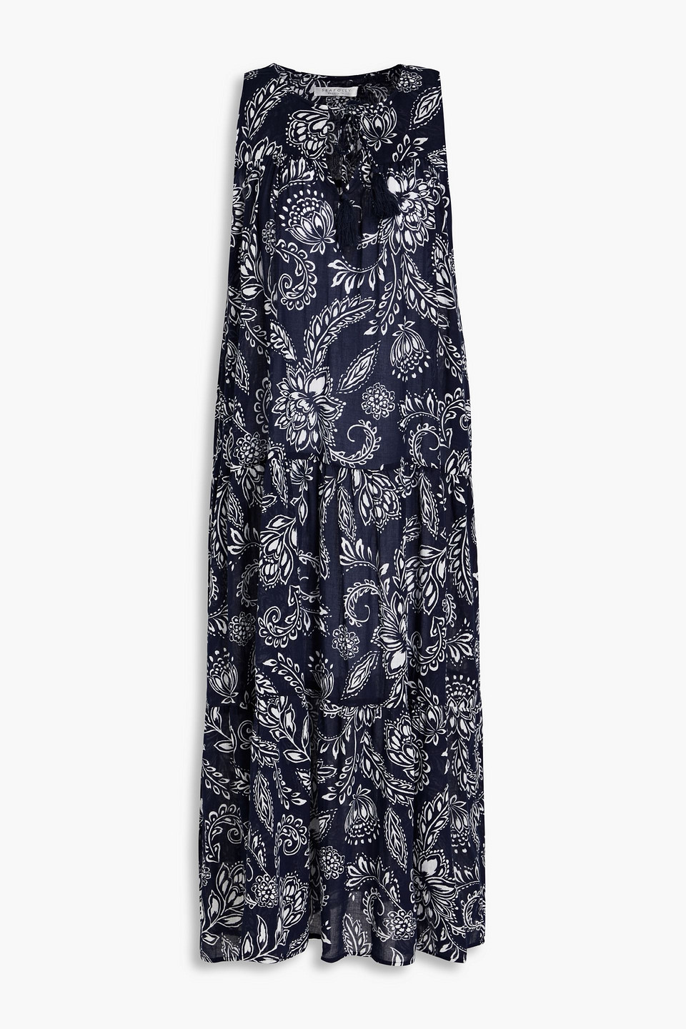 Seafolly Gathered Floral-print Cotton-gauze Midi Dress In Black