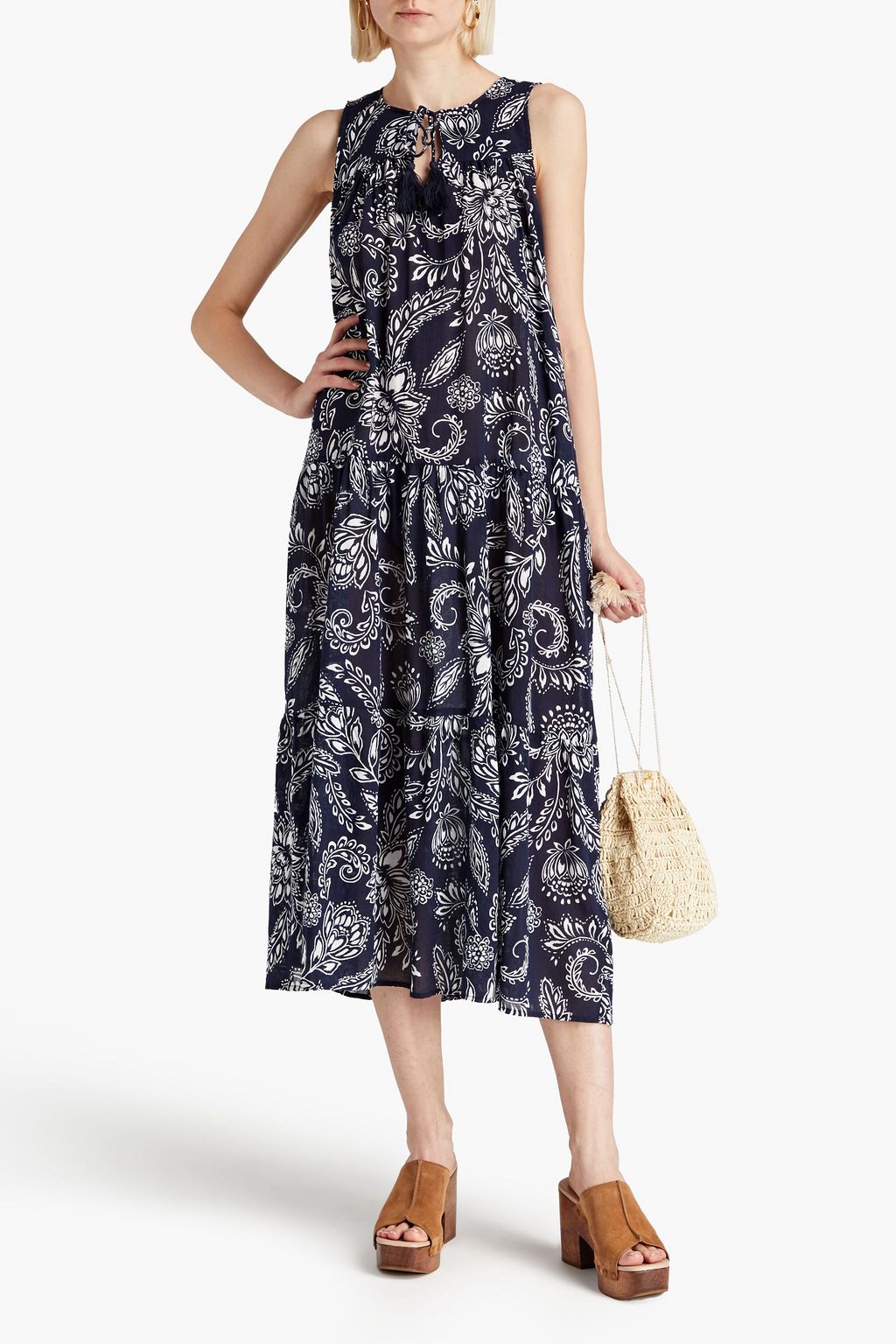 SEAFOLLY Gathered floralprint cottongauze midi dress THE