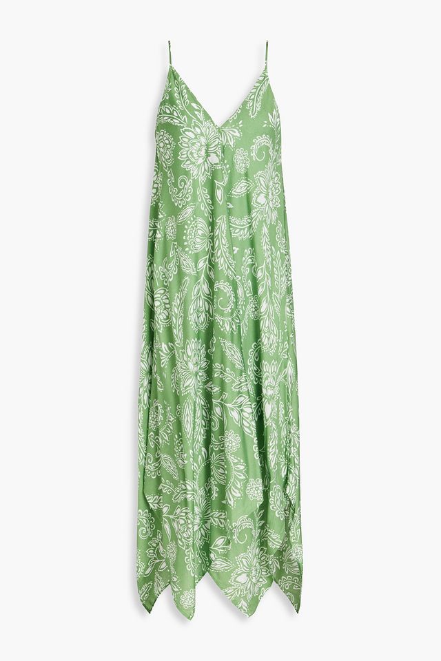 Gathered floral-print mousseline midi dress