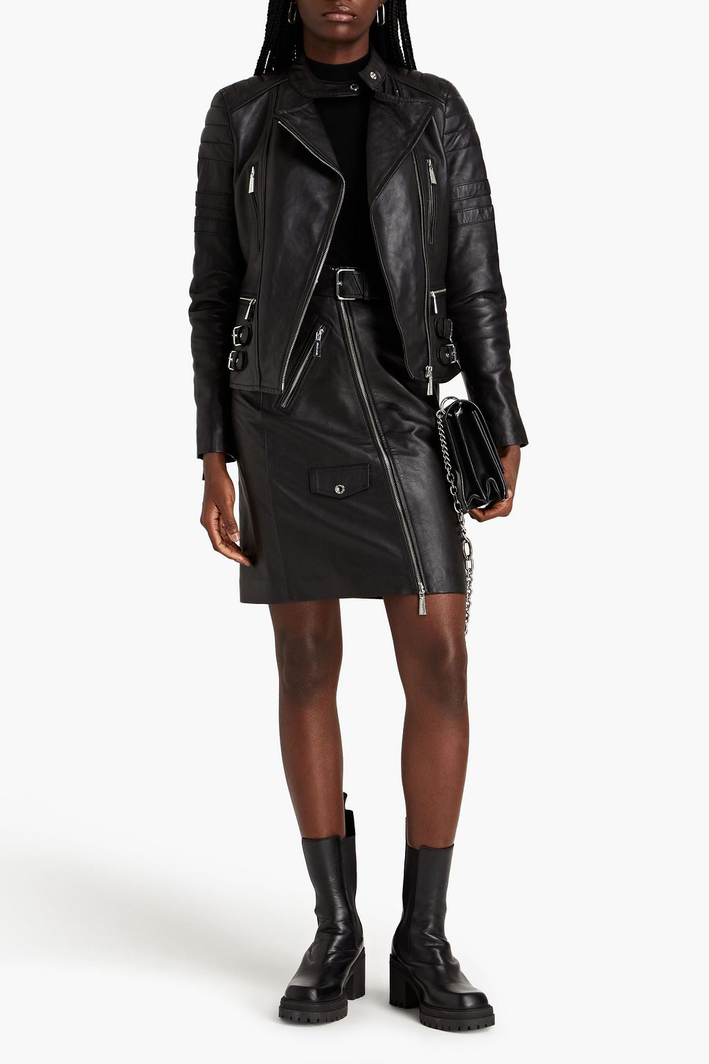 EACH X OTHER Zip-detailed belted leather mini skirt