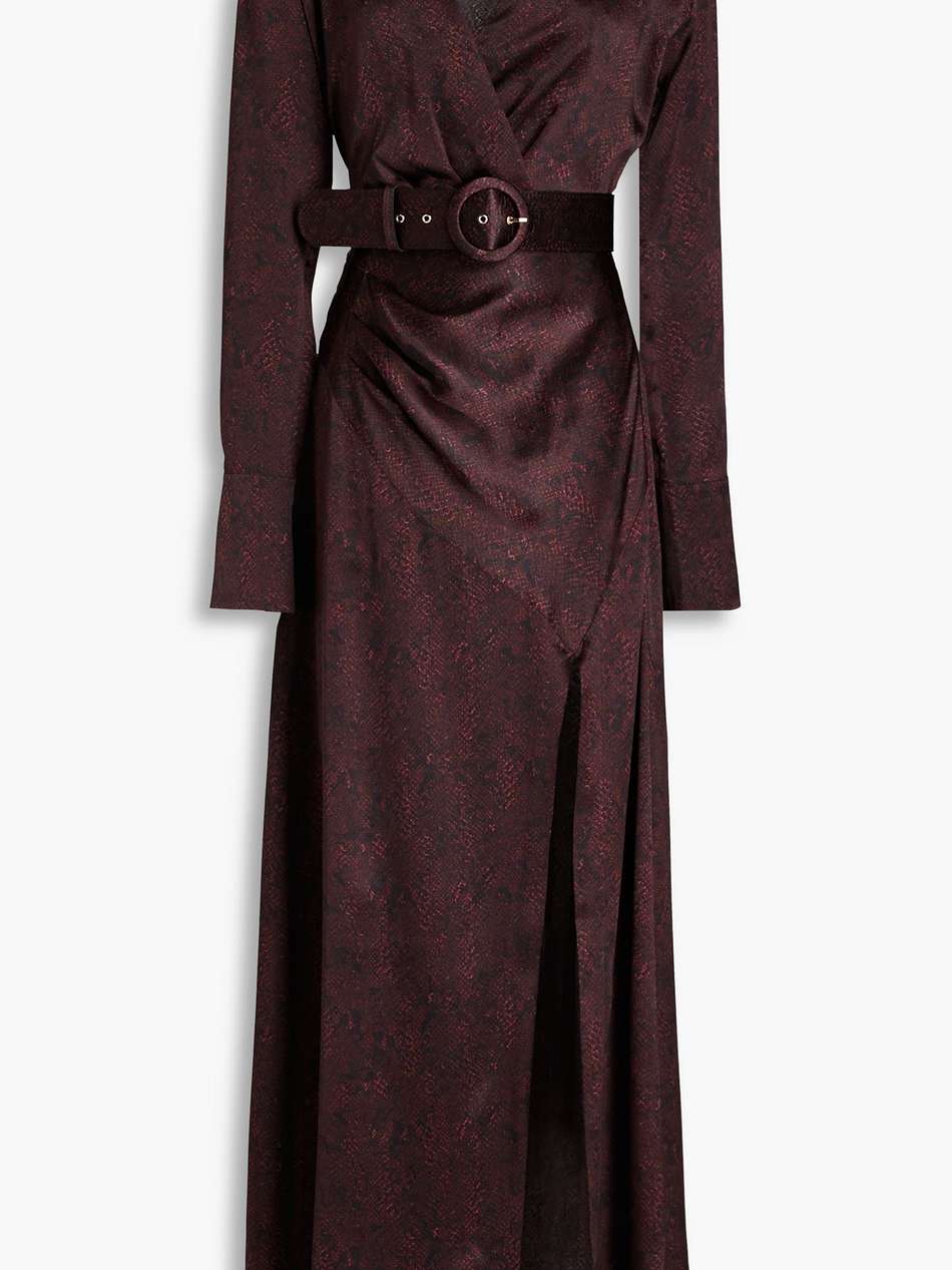 wrap-effect snake-print silk-satin  gown