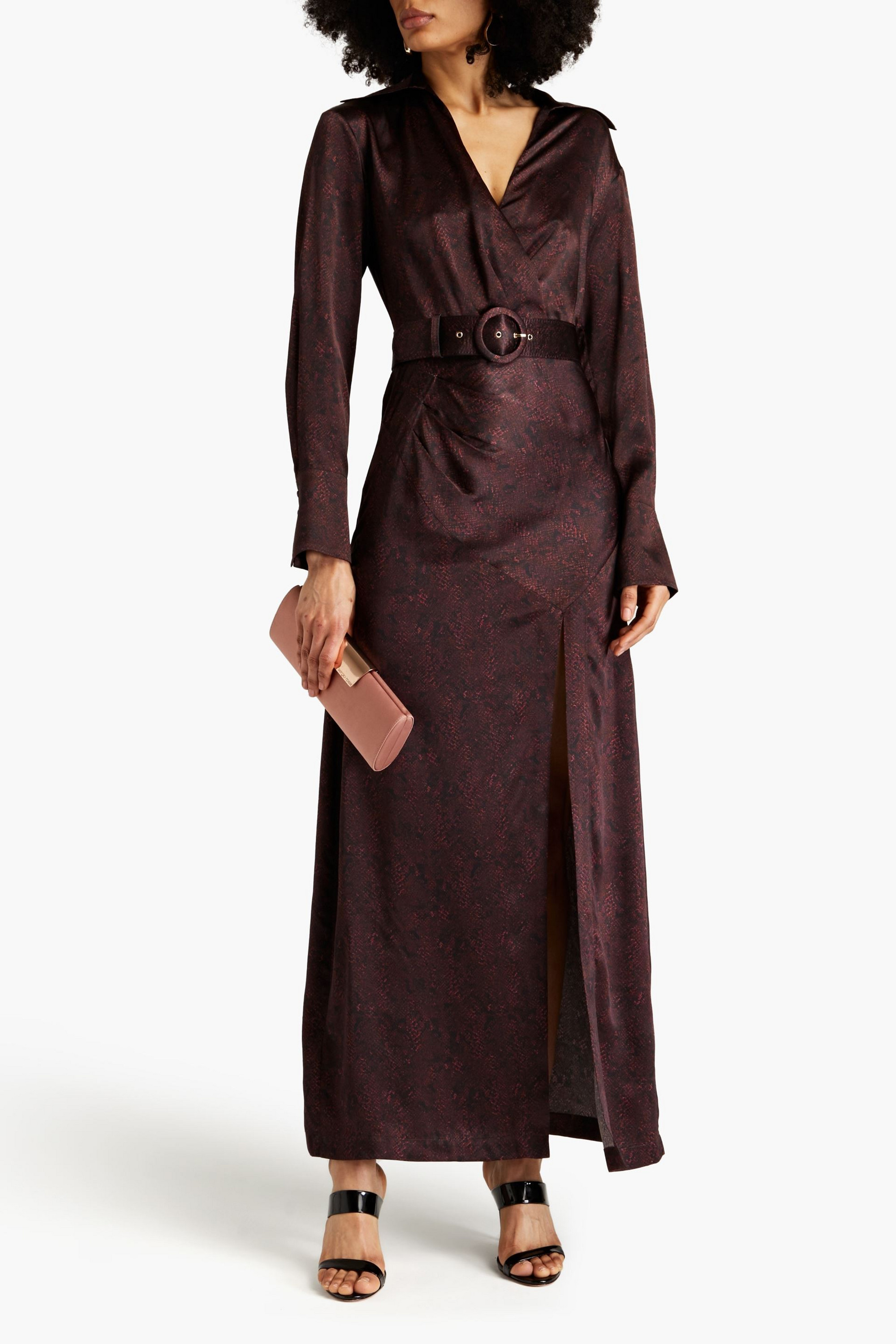 NICHOLAS Wrap-effect snake-print silk-satin  gown
