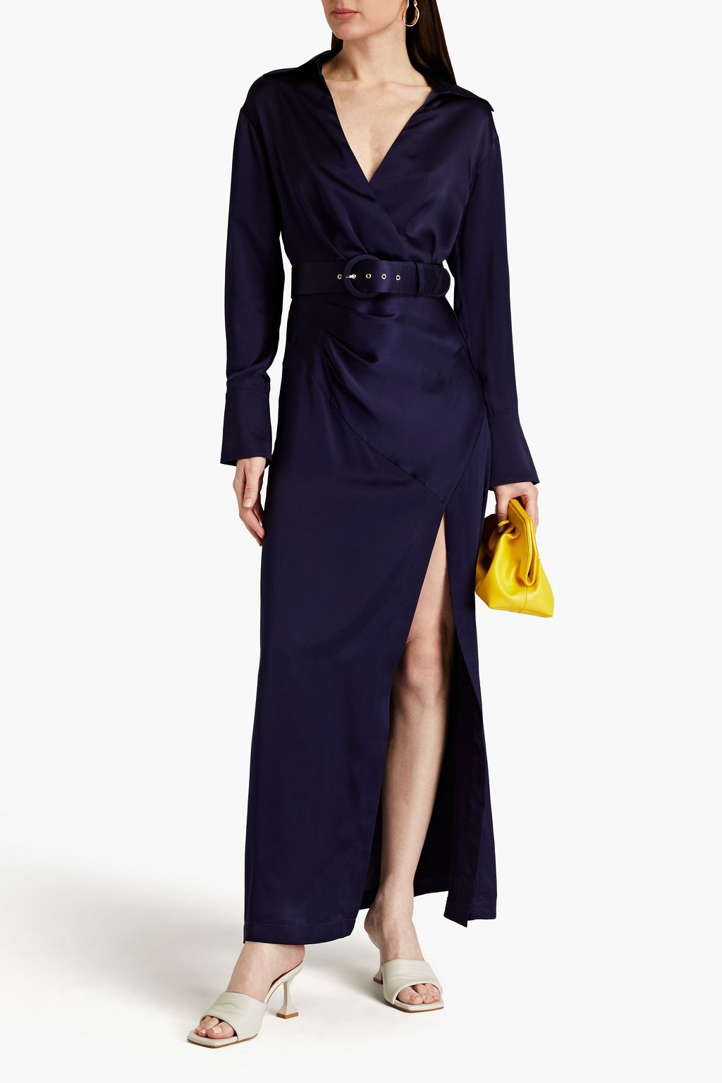 NICHOLAS Belted wrap-effect silk-satin maxi dress