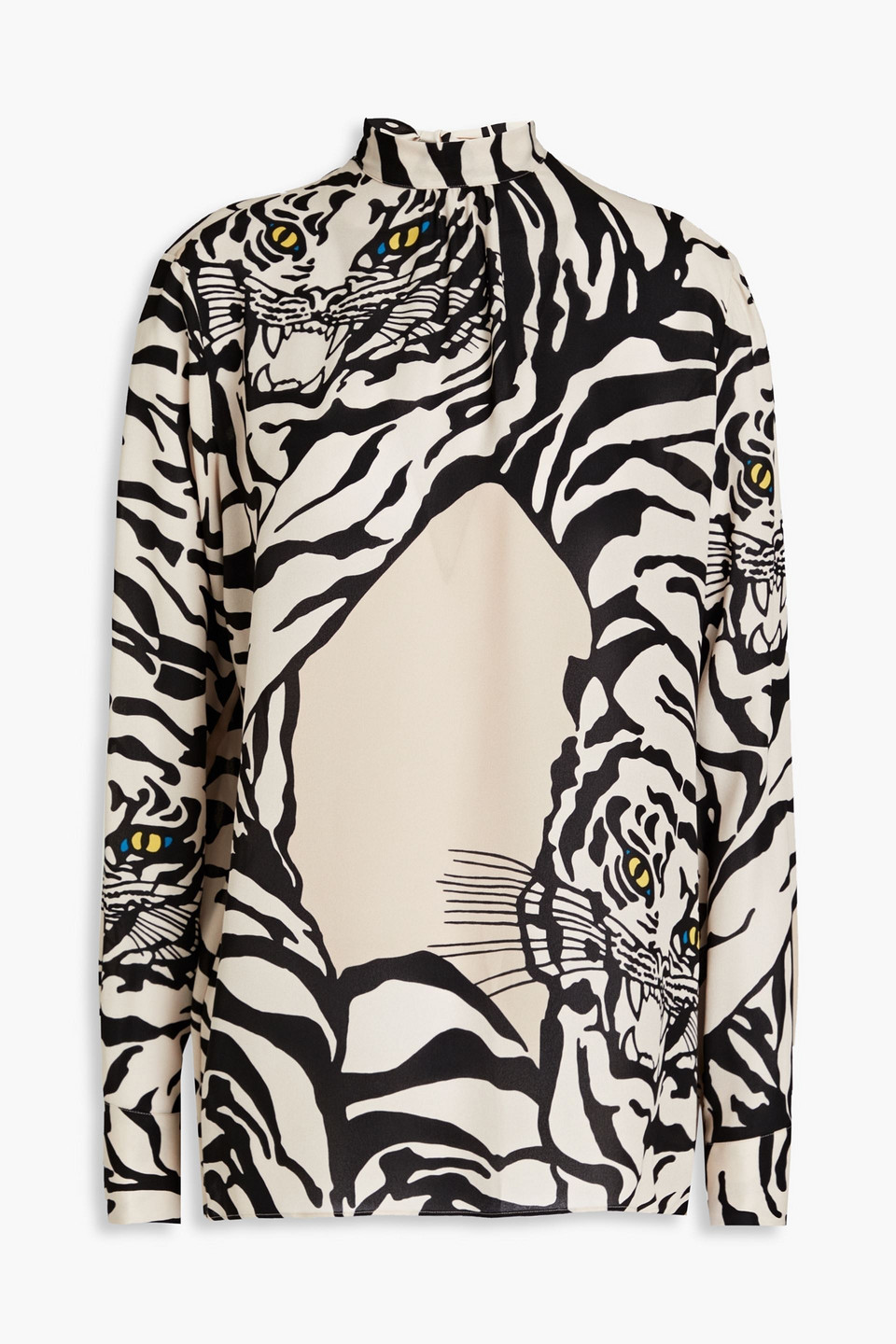 Valentino Printed Silk Crepe De Chine Blouse In Beige