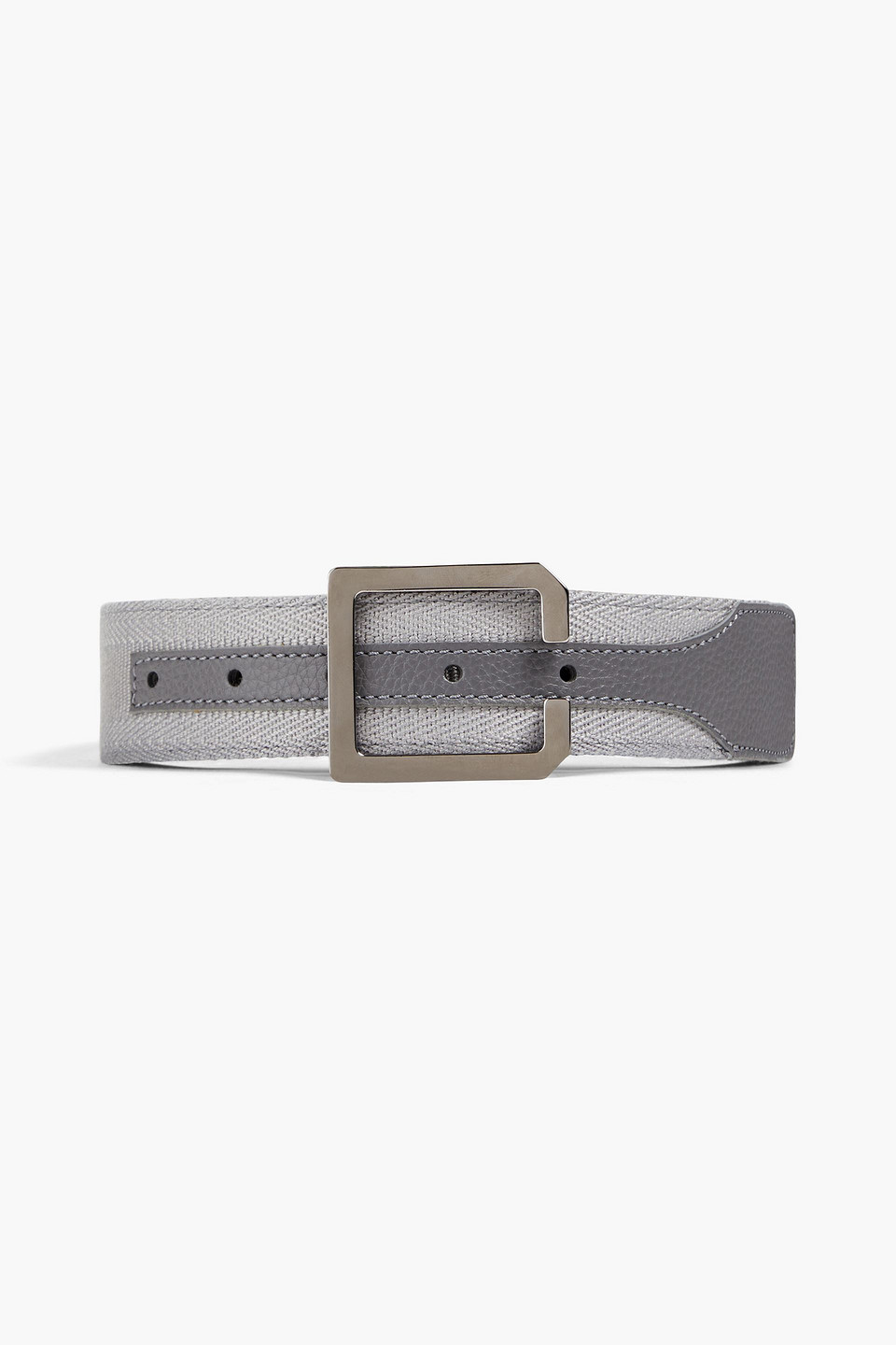 Canali Textured-leather And Grosgrain Belt In Grey