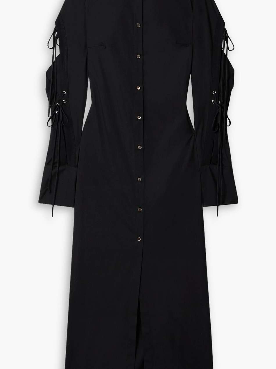 lace-up cotton-blend poplin maxi shirt dress