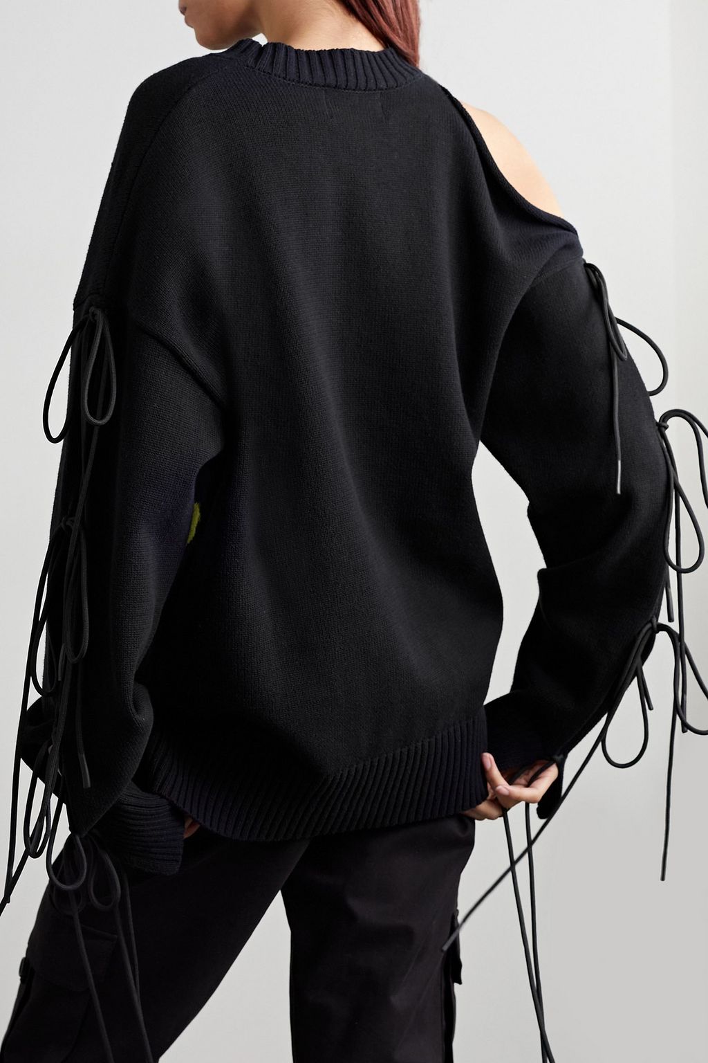 MONSE Lace-up intarsia cotton sweater