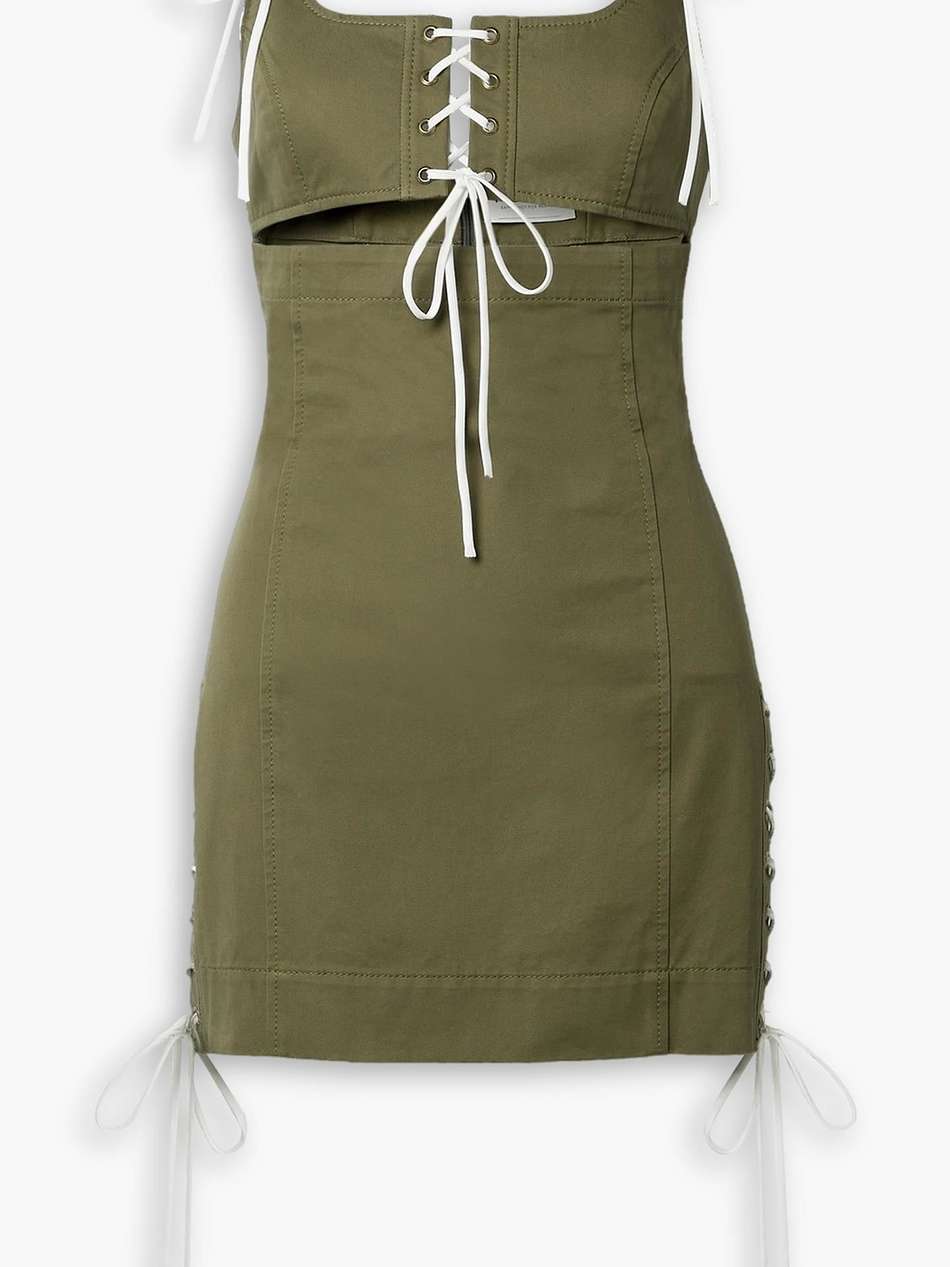 cutout lace-up cotton-twill mini dress