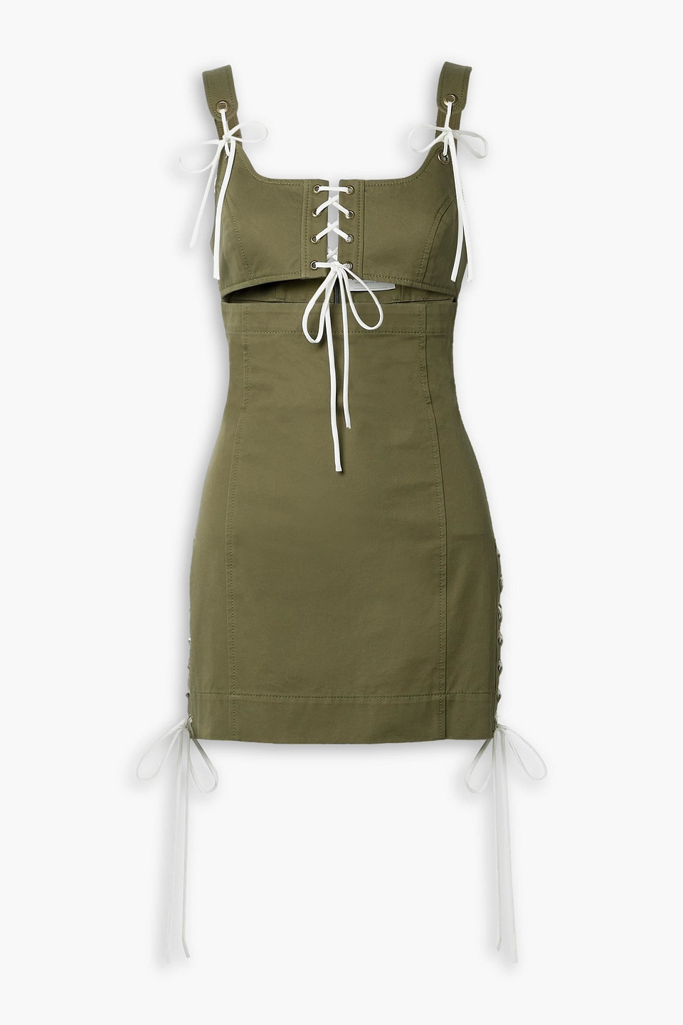 Monse Cutout Lace-up Cotton-twill Mini Dress In Army Green