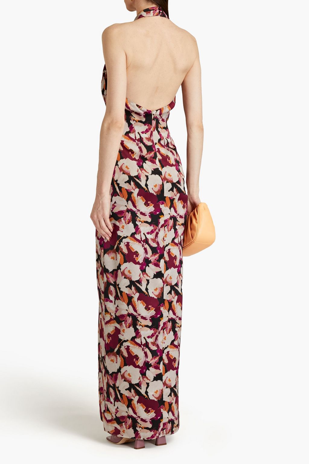 NICHOLAS Floral-print silk-satin crepe halterneck gown