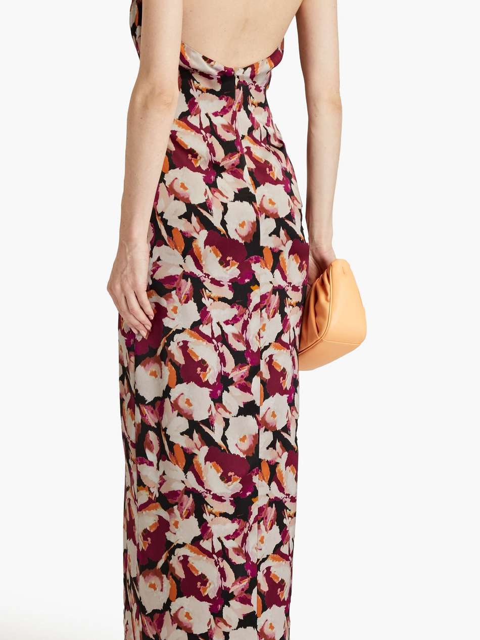 ramina floral-print silk-satin crepe halterneck gown