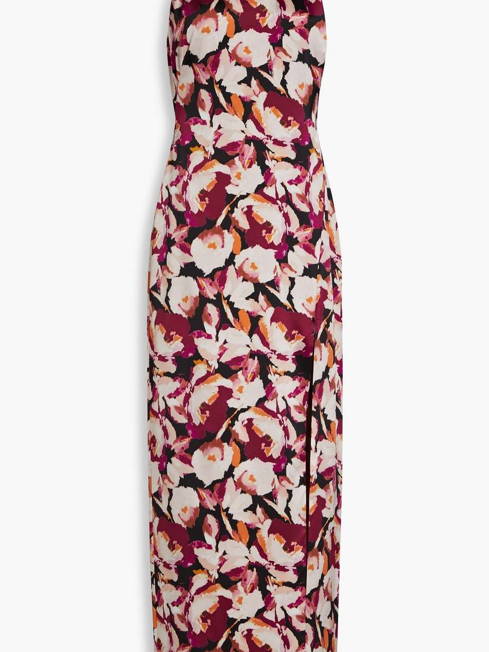 ramina floral-print silk-satin crepe halterneck gown