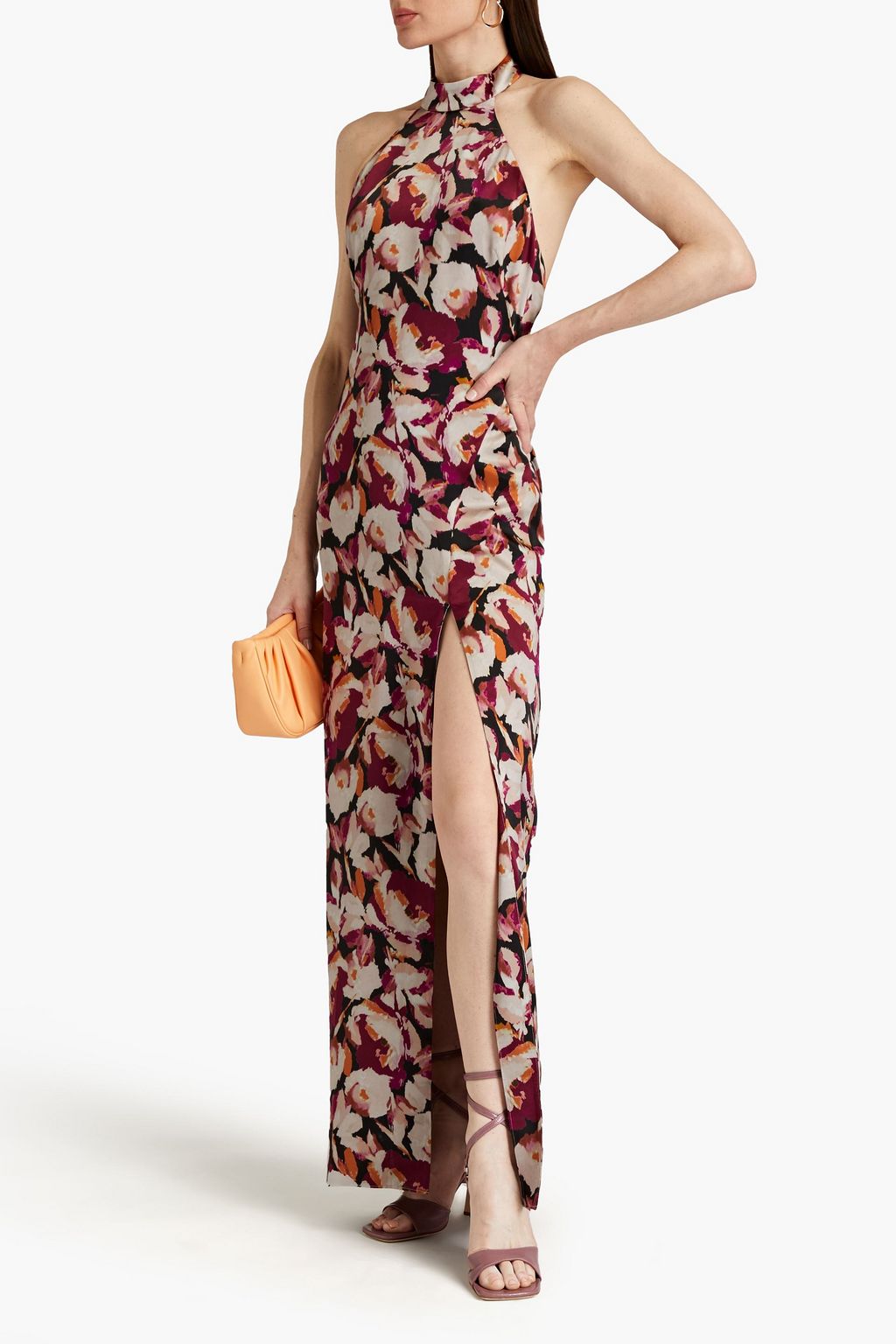 NICHOLAS Floral-print silk-satin crepe halterneck gown