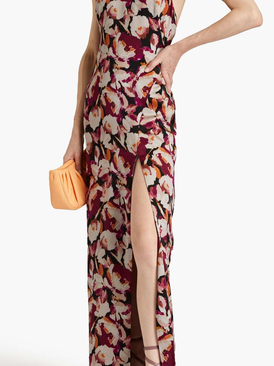 ramina floral-print silk-satin crepe halterneck gown