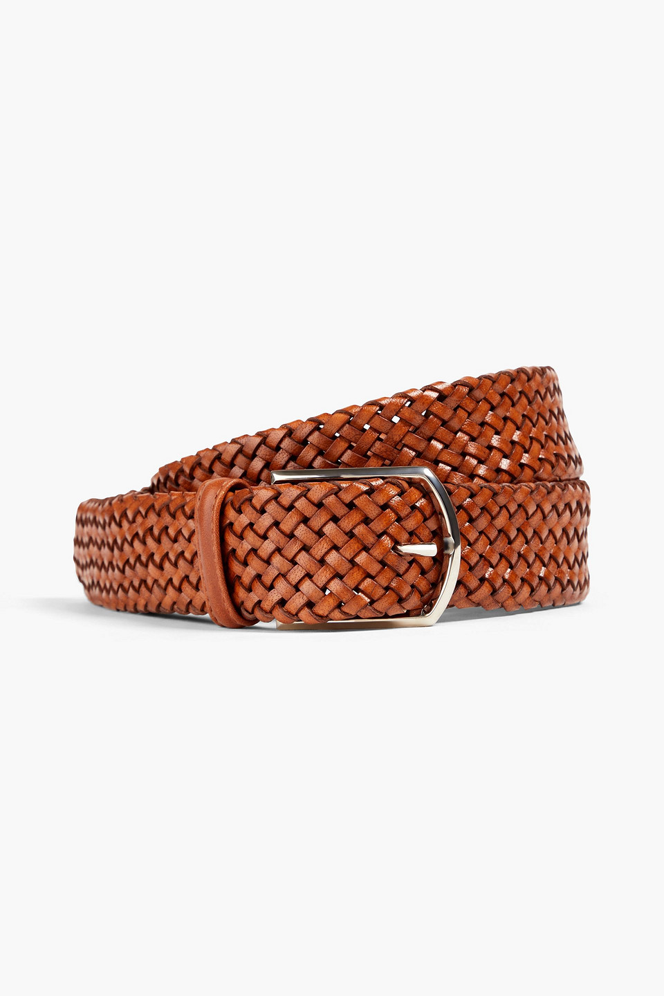 Canali Woven Leather Belt In Brown